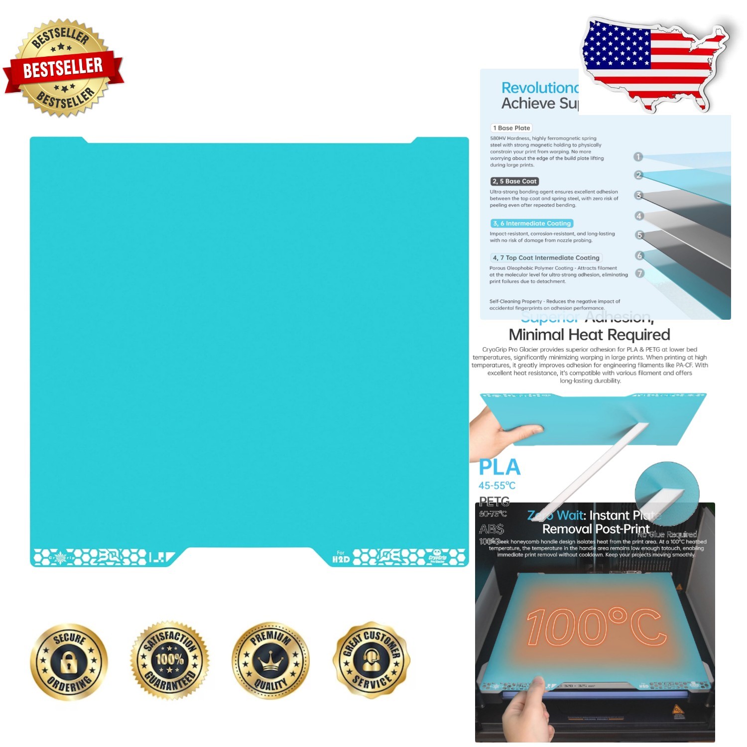 BIQU CryoGrip Pro Glacier Build Plate for Bambu-Lab H2D/H2S - Superior Adhesion