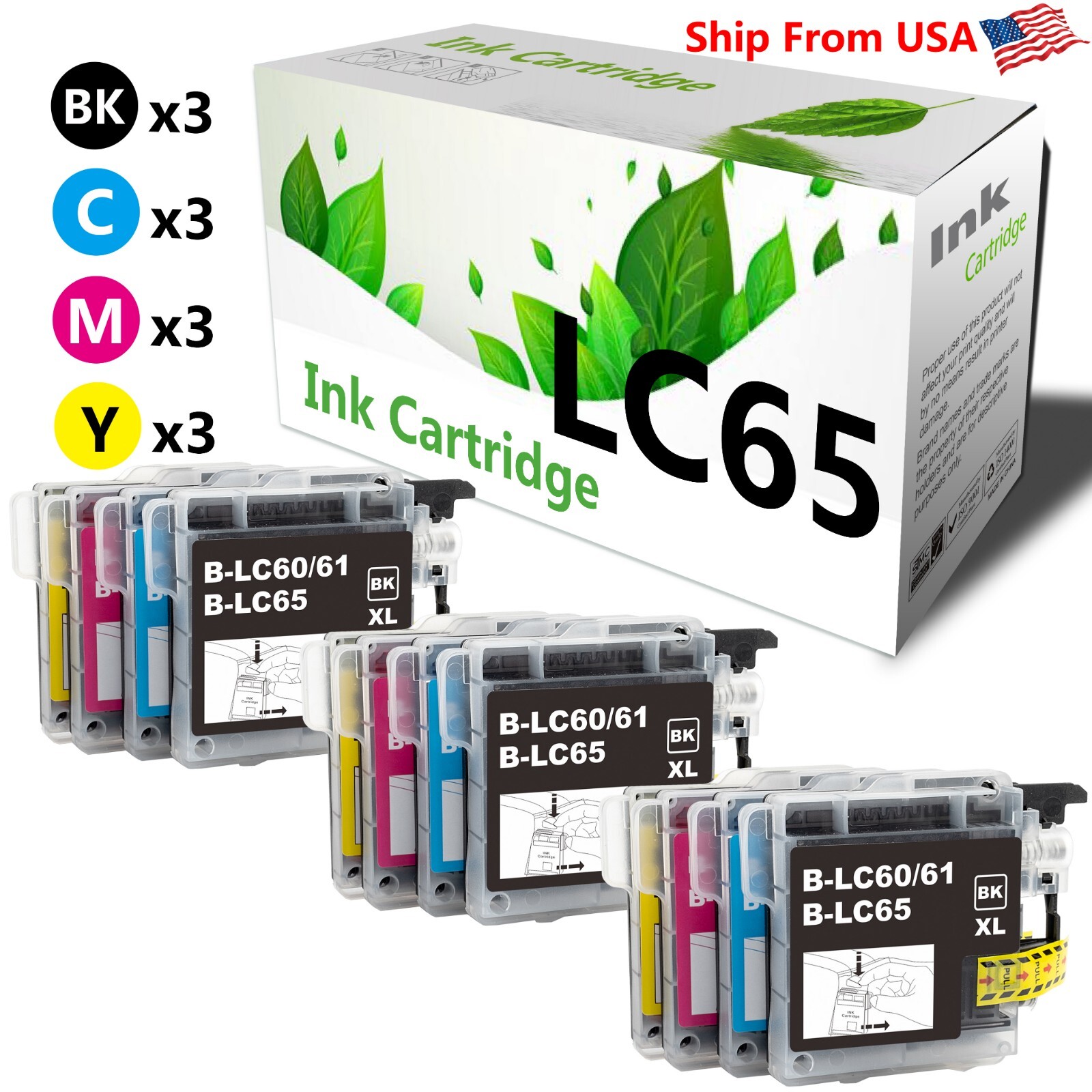 12PK LC-65 LC65 Ink Cartridge Fit For DCP-6690CW DCP-375CW MFC-J630W Printer