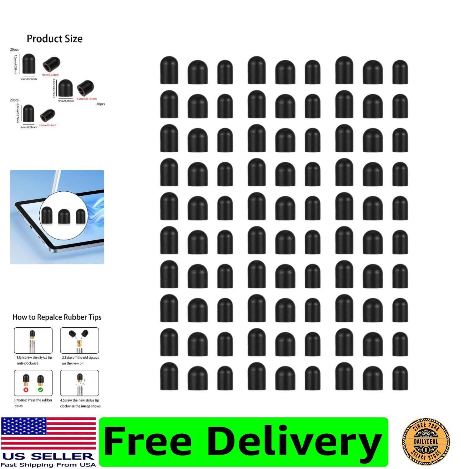 60Pcs Replacement Stylus Pen Tips - Soft Rubber Nibs for Touch Screen Pens, N...