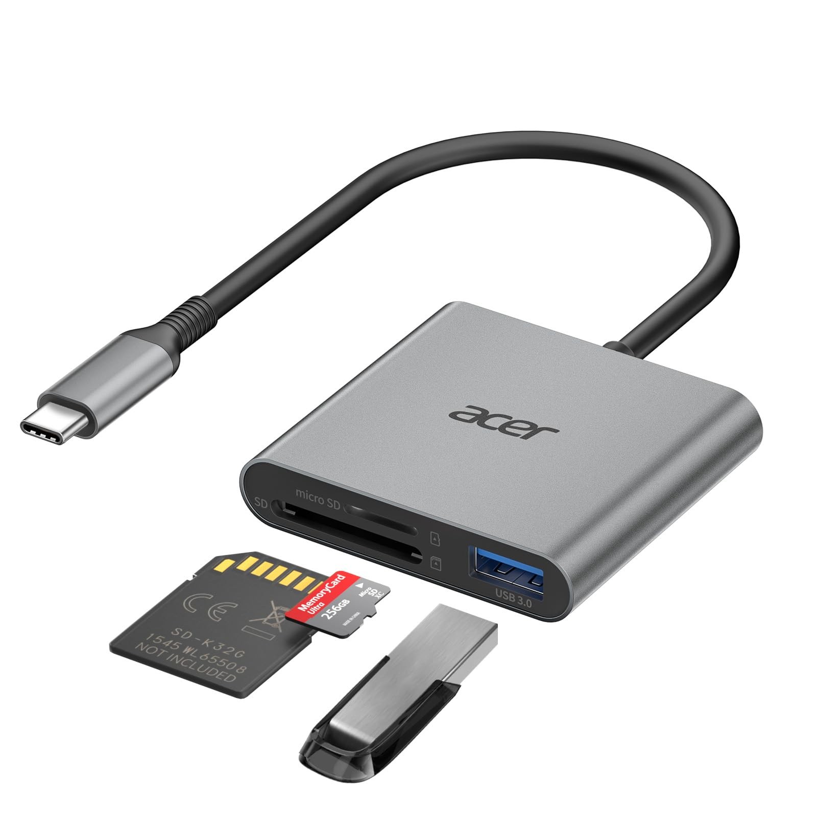 Acer SD Card Reader USB C, 3 in 1 Memory Card Reader with Dual Slots & USB 3....