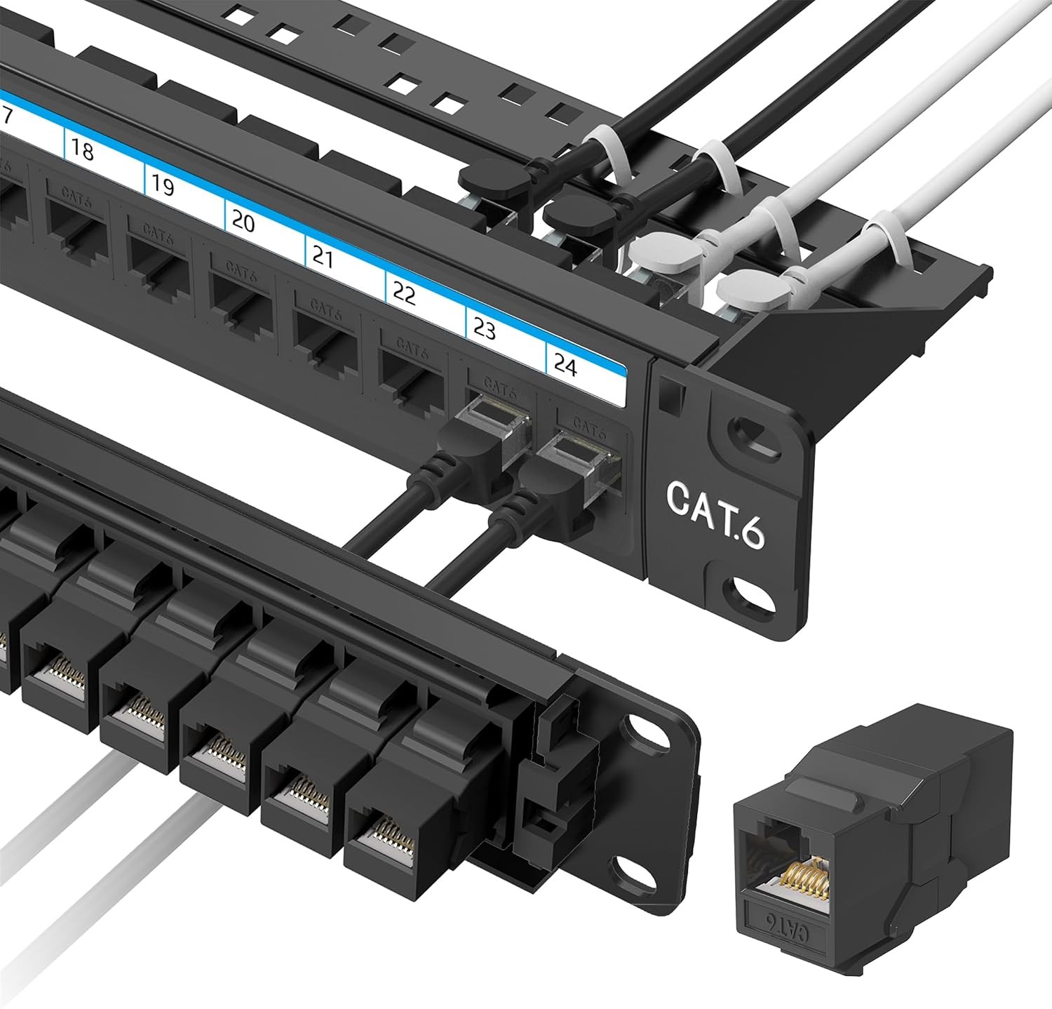 Jadaol 24 Port Patch Panel 1U 19-Inch Rackmount Pass-Through Cat6 Ethernet