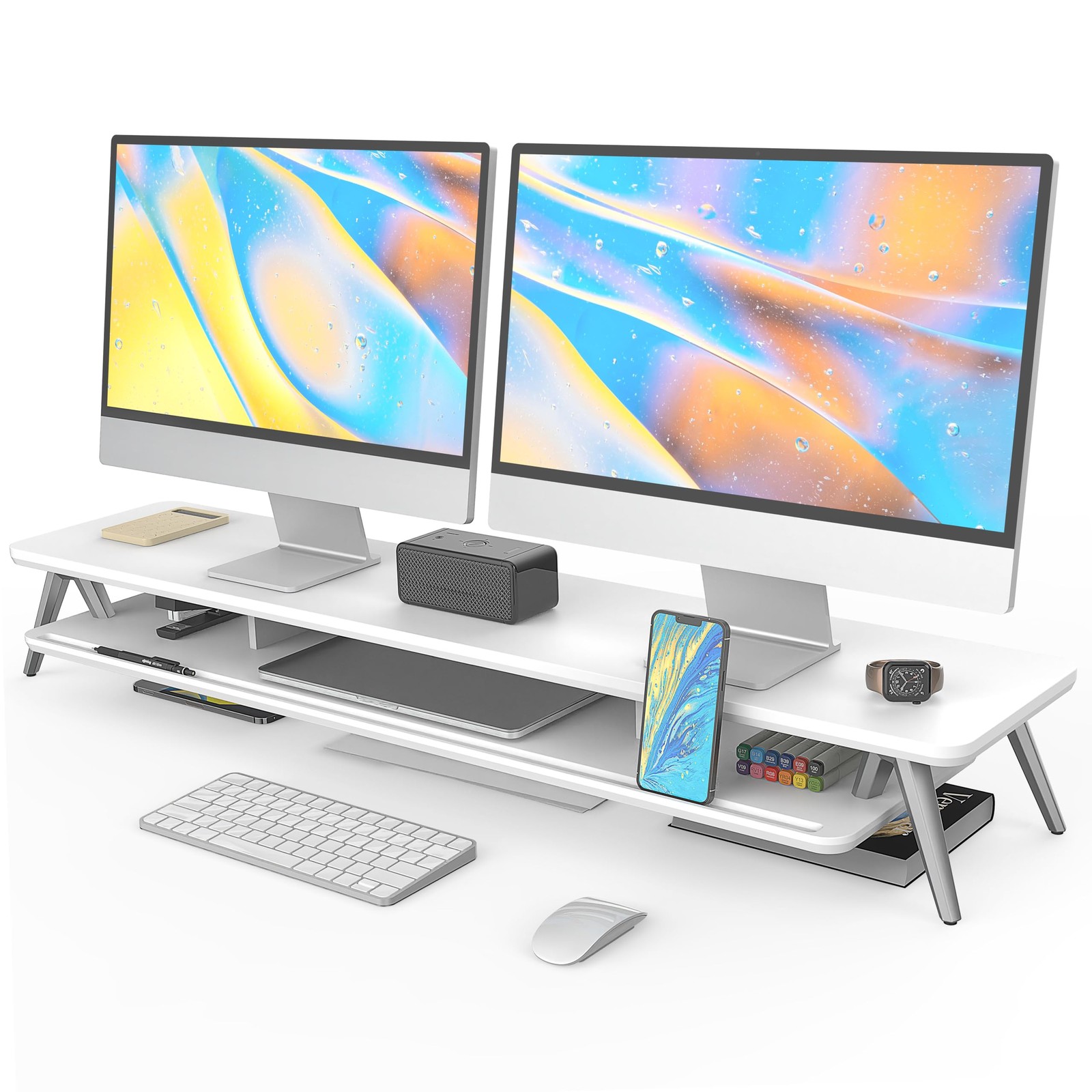Fenge Dual Monitor Stand, Monitor Stands Riser for 2 monitors, 42.5 Inch Wood...