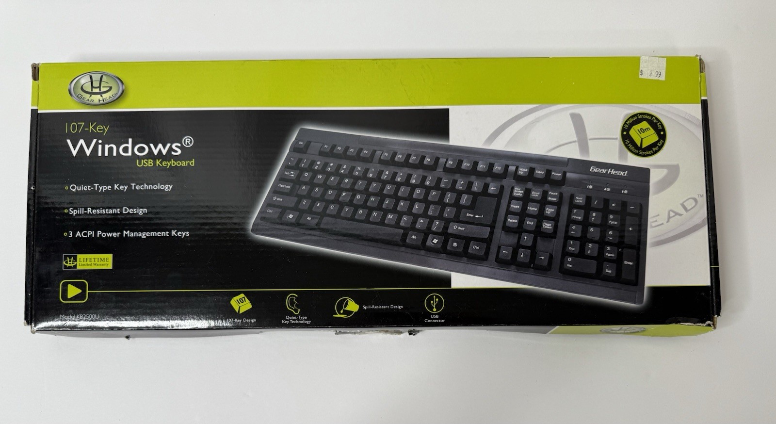 Gear Head 107-Key USB Windows Keyboard KB2500U Quiet Spill Resistant Black