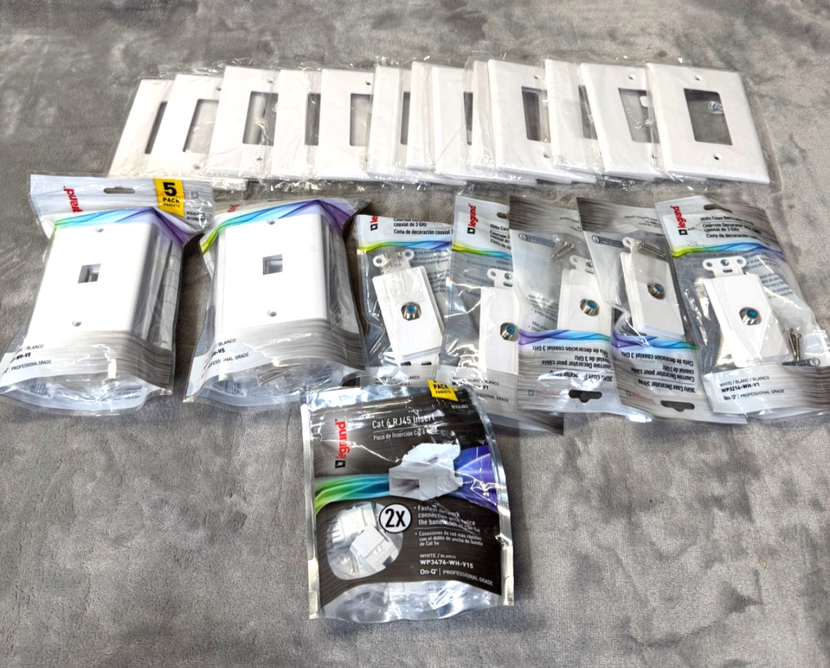 LOT (13) Rocker Switch Plates (20) 1 Port Legrand Wall Plates (5) Coax Strap