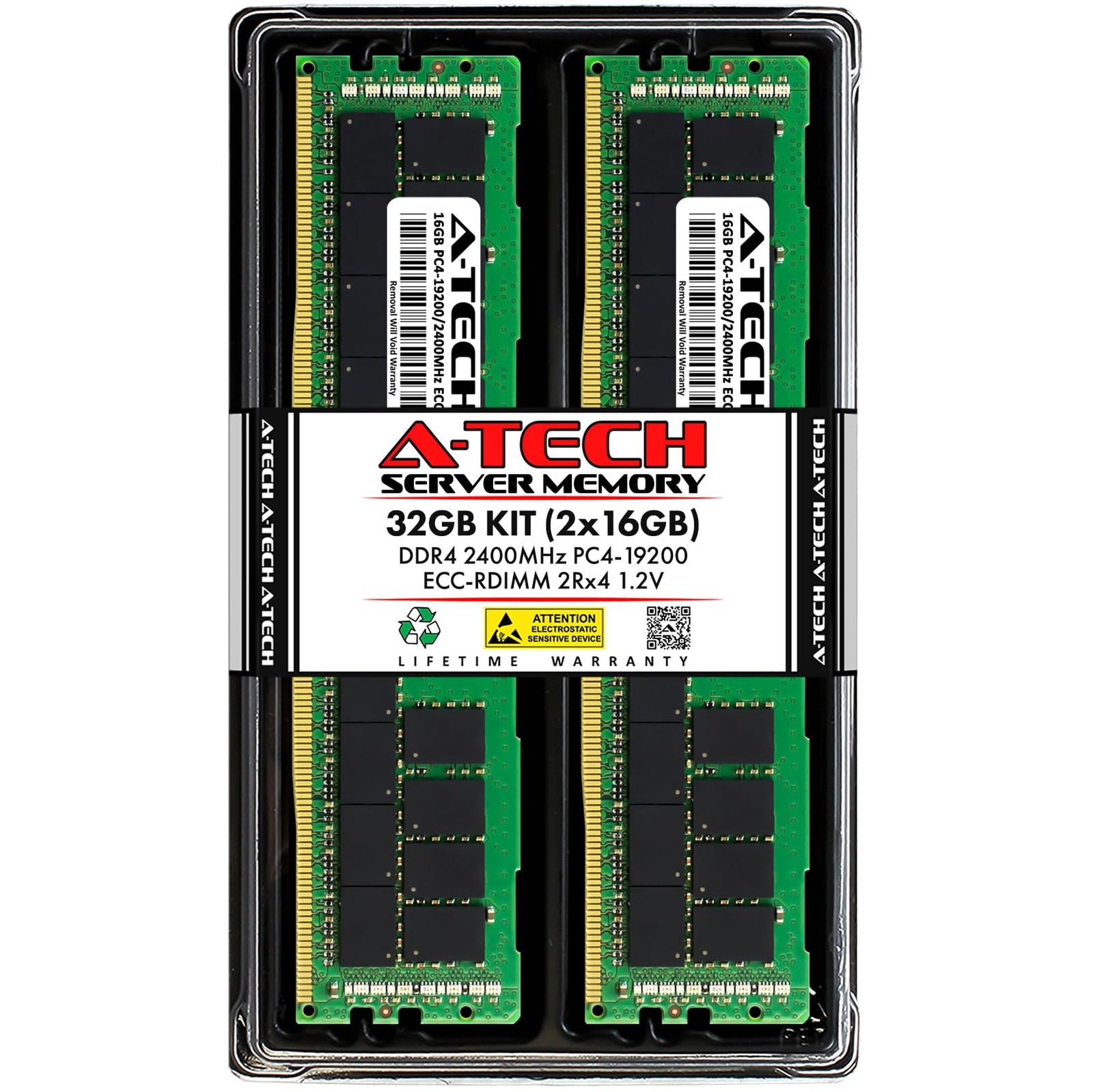 ATech 32GB Kit 2x16GB DDR4 2400MHz PC419200 ECC RDIMM 2Rx4 Dual Rank 1.2V ECC...