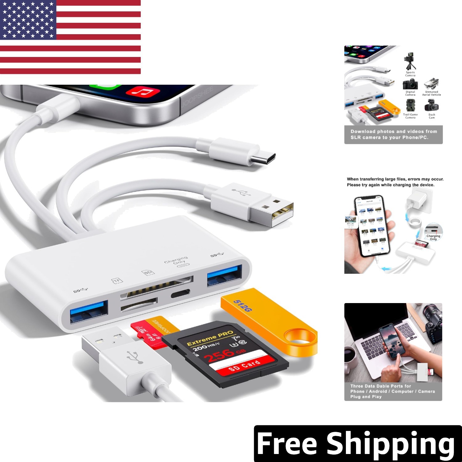 Multi-Functional 5 Slots Memory Card Reader – Charge & Transfer Simultaneously