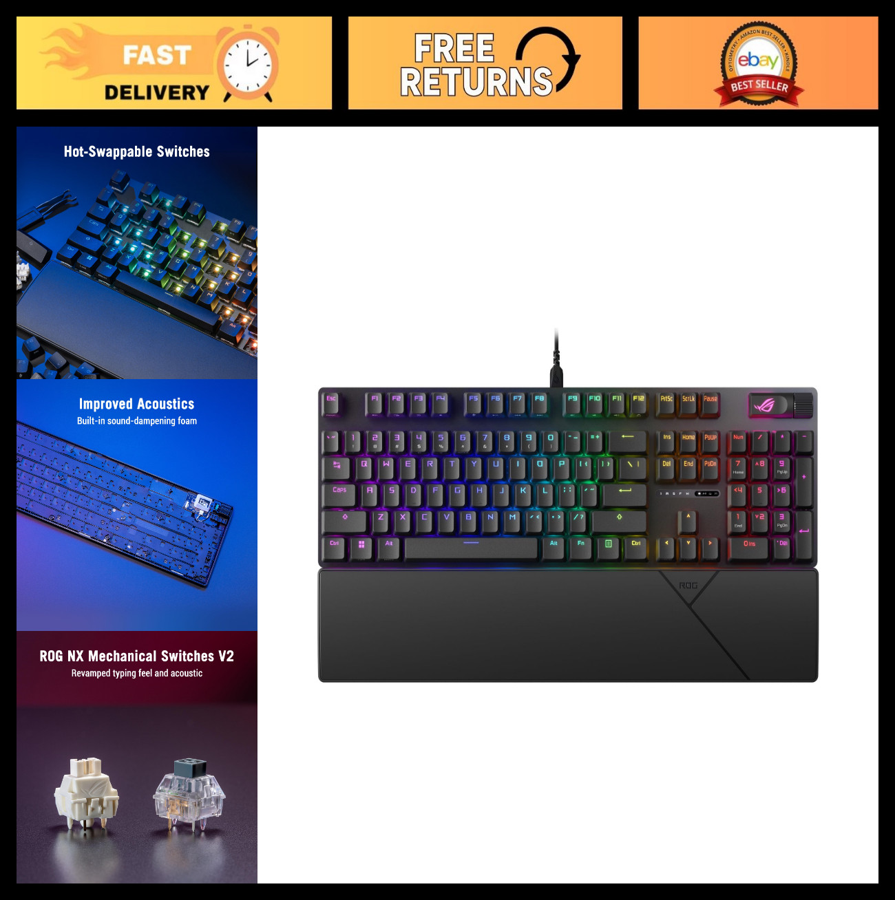 Wired USB Mechanical Gaming Keyboard - 100% Full-Size, Hot Swappable, RGB, PBT K
