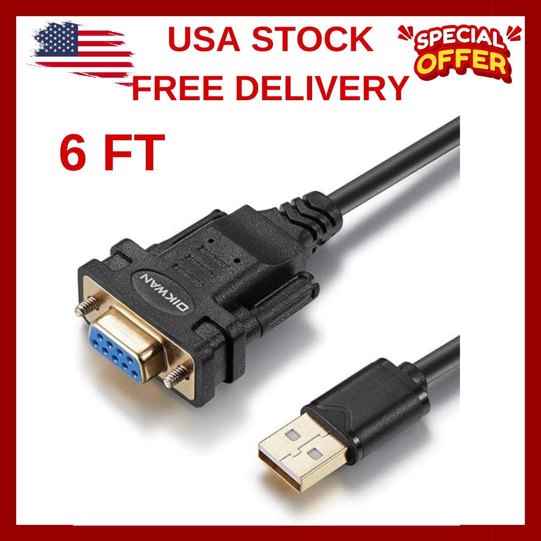 USB to RS232 Adapter with FTDI Chipset 6.6ft USB 2.0 Male to RS232 Fem...