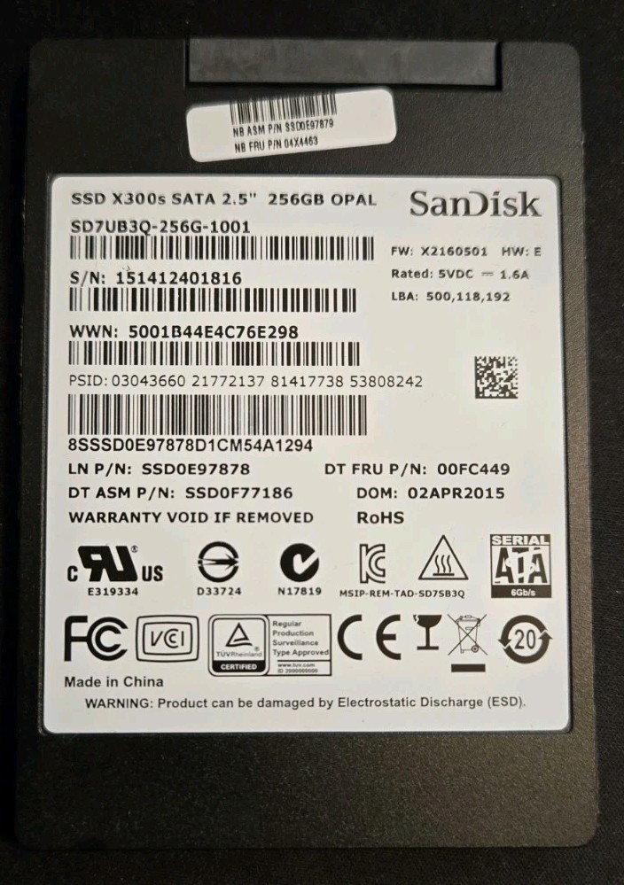SanDisk X300s 00FC449 256GB 2.5" SATA Server SSD SD7UB3Q-256G-1001