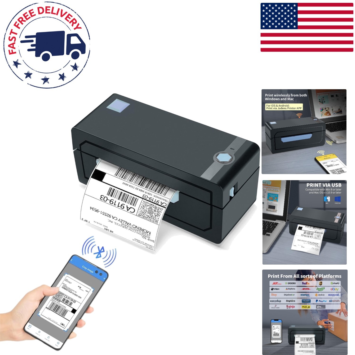 Compact 203 DPI Bluetooth Thermal Shipping Label Printer with 50 Labels Included