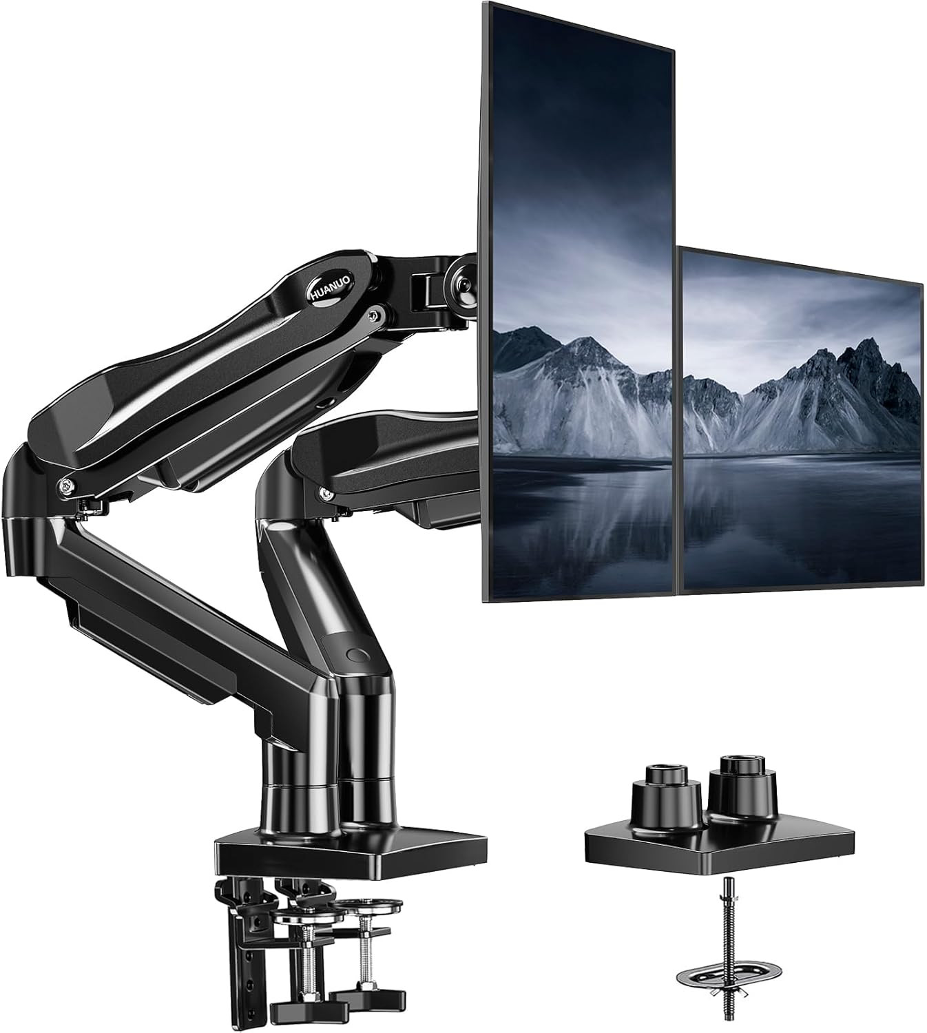 HUANUO FlowLift™ Dual Monitor Stand, Fully Adjustable Gaming Monitor Desk Mount 