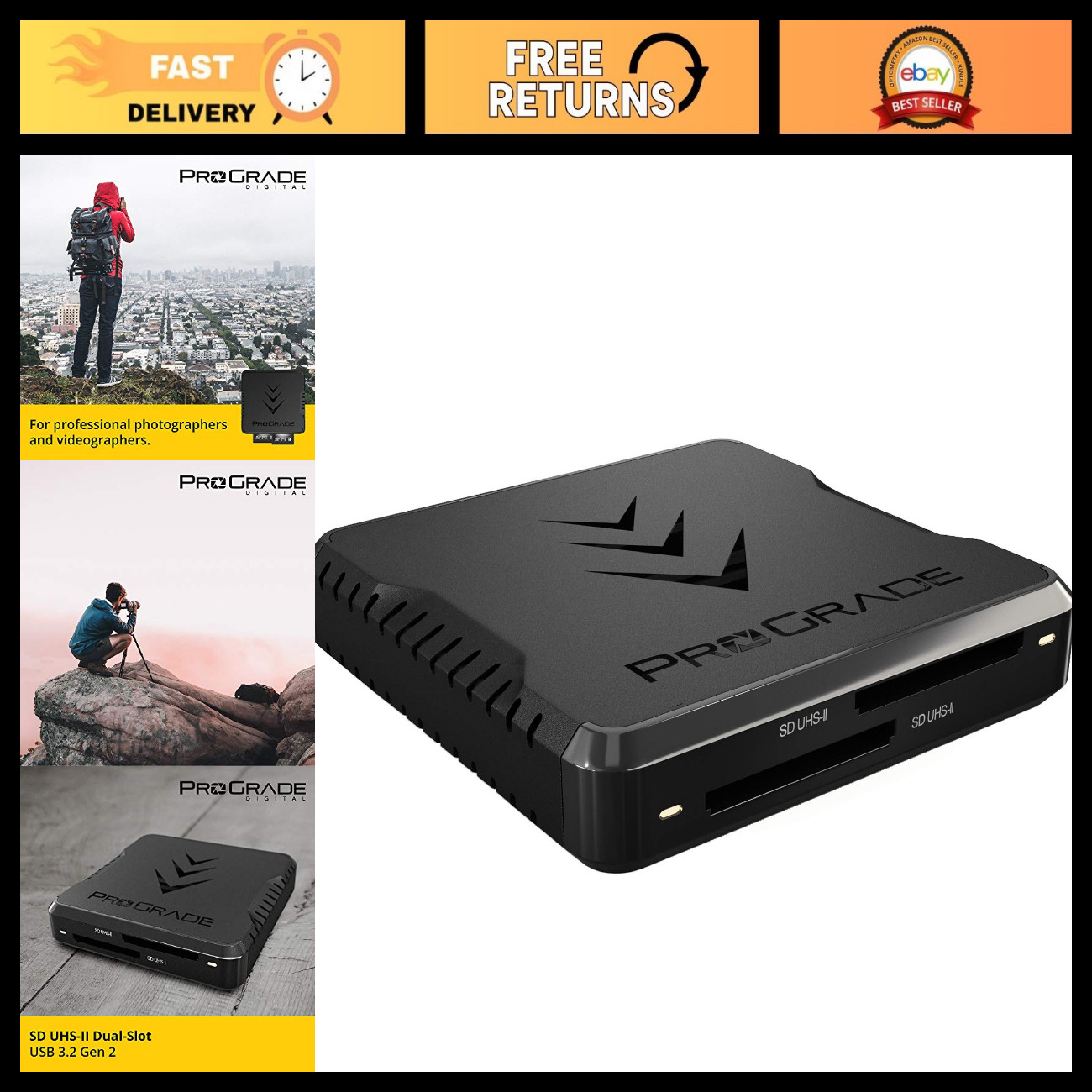 Dual-Slot SD UHS-II Card Reader USB 3.2 High-Speed Transfer for Cameras & Drones