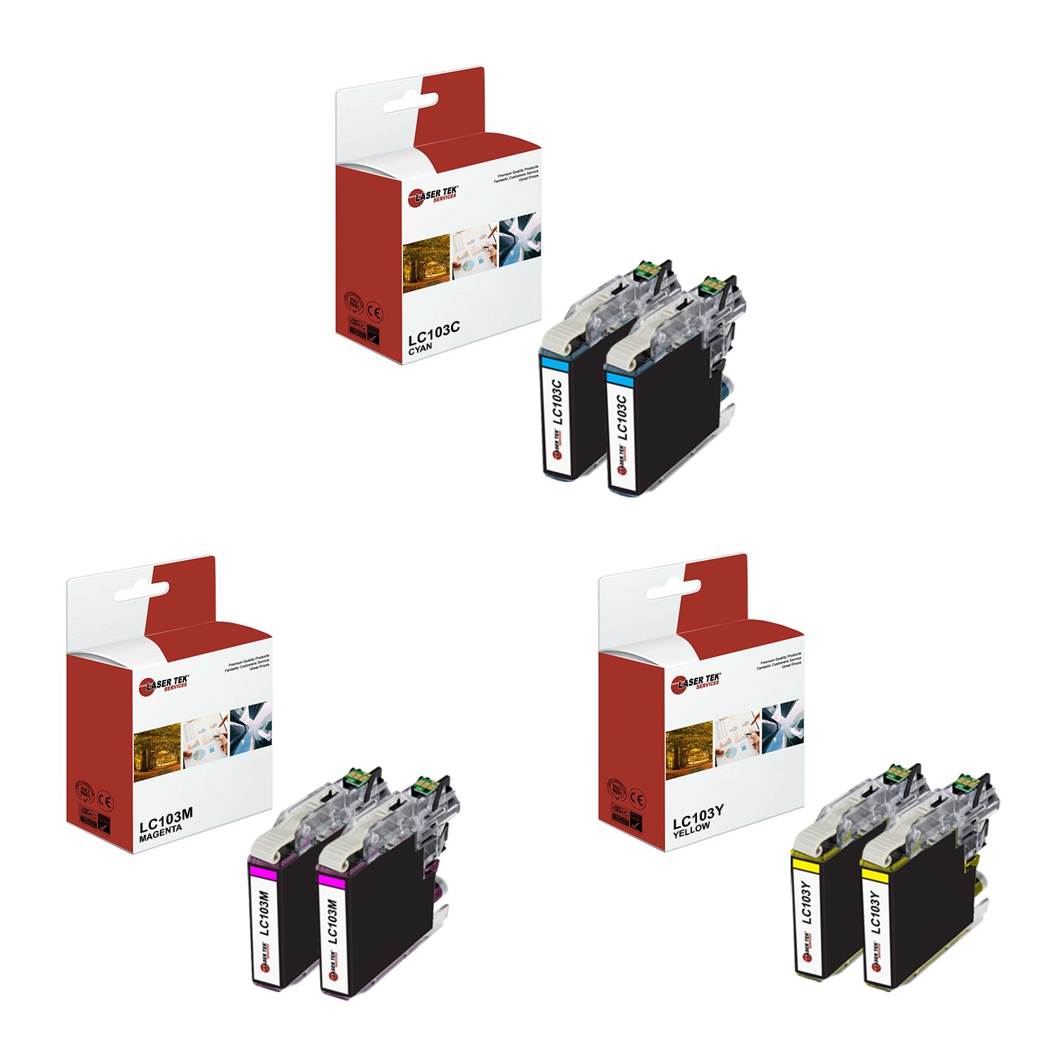 6Pk LTS LC-103 CMY Compatible for Brother DCPJ152W, MFCJ245 J285DW Ink Set