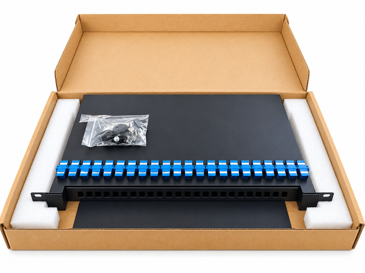 24 Port SC/UPC Fiber Optic Patch Panel 1U 19" Rack Mount with 24 Simplex Adapter