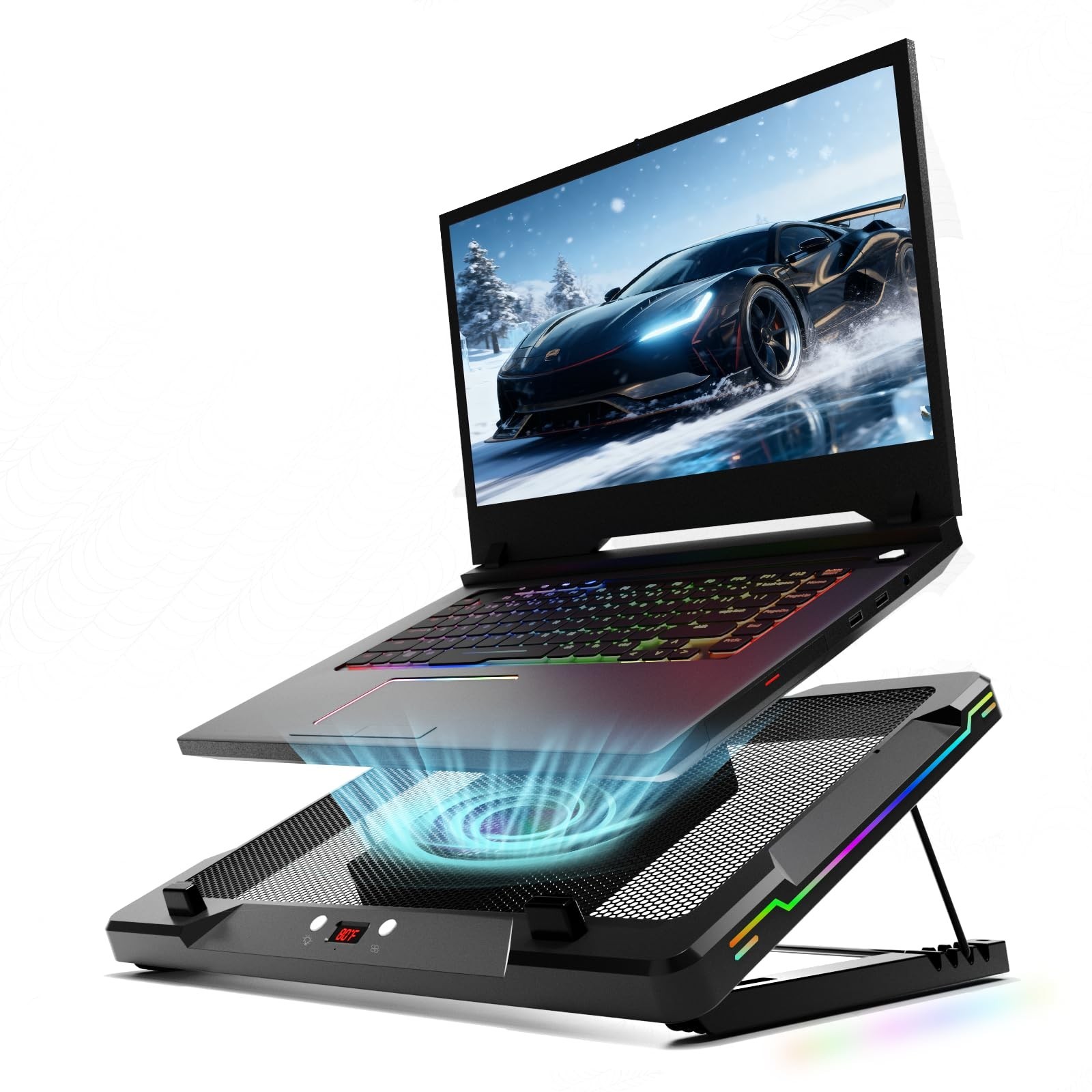 DEPGI Movable RGB Laptop Cooler with 5.5" Sliding Fan, Ergonomic Cooling Stan...