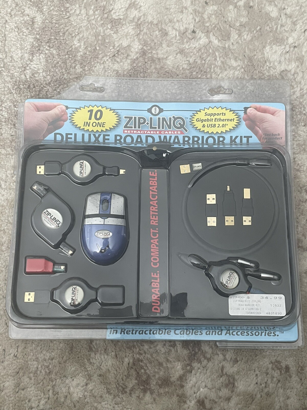 NOS 10 in 1 Zip-Linq Retractable Cables Deluxe Road Warrior Kit USB 2.0 Gigabit