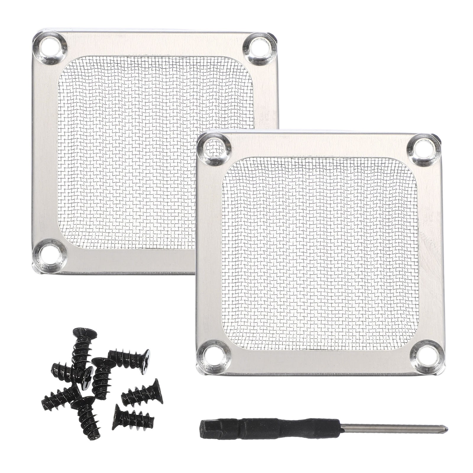 2Pcs, 60mm Fan Filter Grills Aluminum Frame Mesh with Accessories Silver