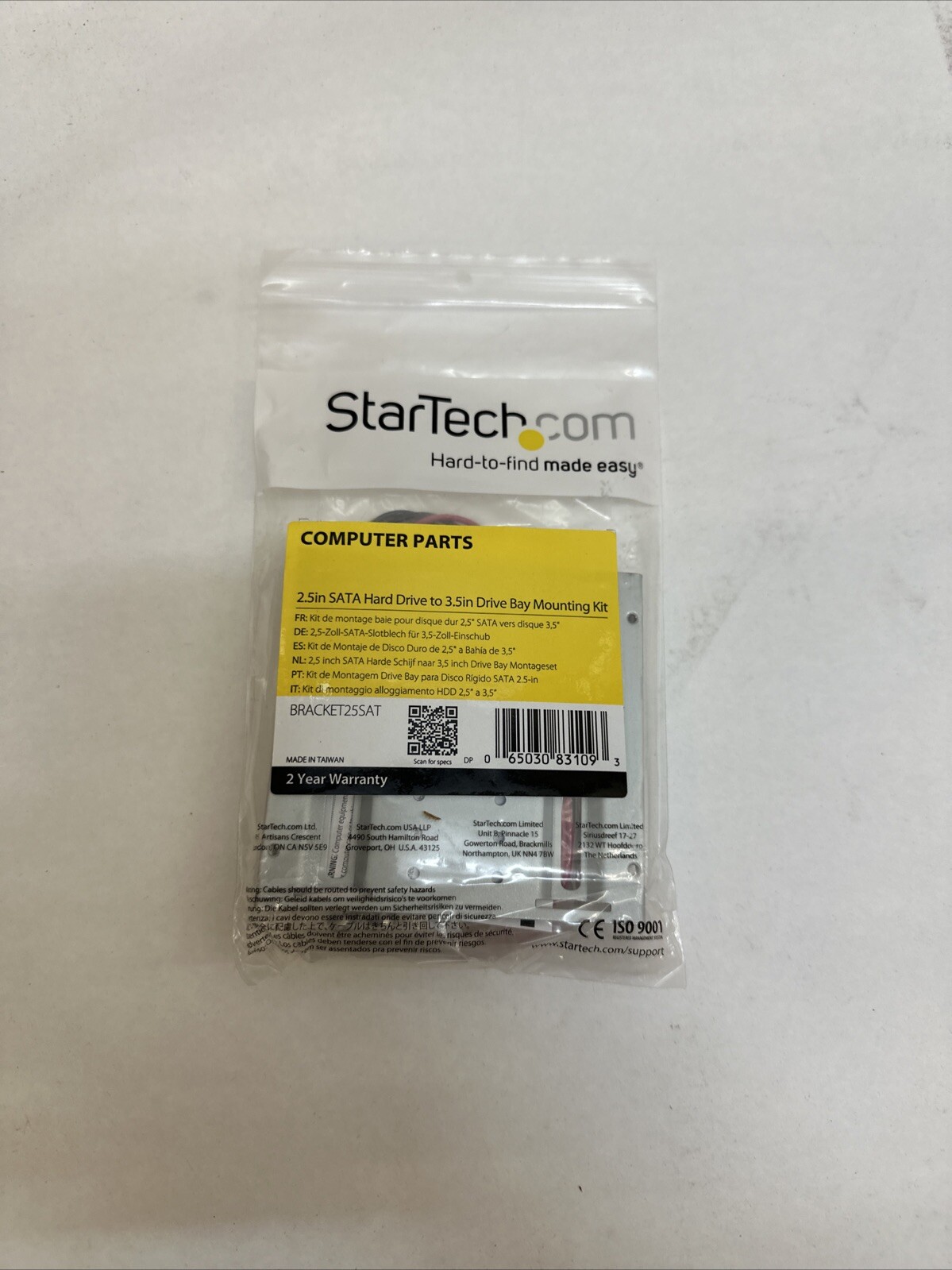 StarTech 2.5 SATA Hard Drive to 3.5in Drive Bay Mounting Kit BRACKET25SAT EL2546