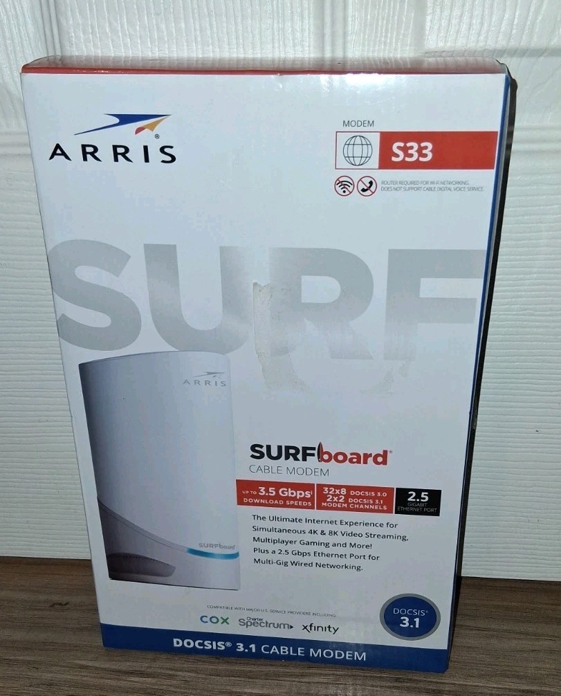 ARRIS S33 Cable Modem DOCSIS 3.1 Multi-Gigabit WiFi Comcast Xfinity Cox Spectrum