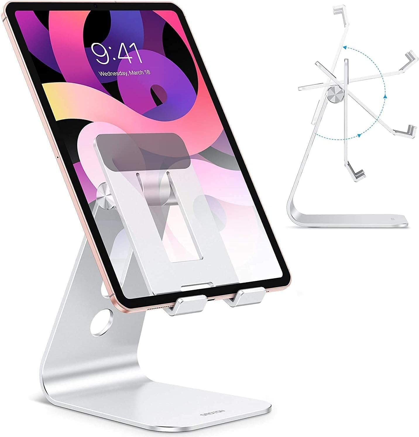 OMOTON Adjustable Tablet Stand for Desk – T2 Aluminum Holder with Longer Arms