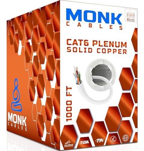 MONK CABLES | CAT 6 Ethernet Cable 1000ft | 100% Pure Bare Solid Copper Cat 6