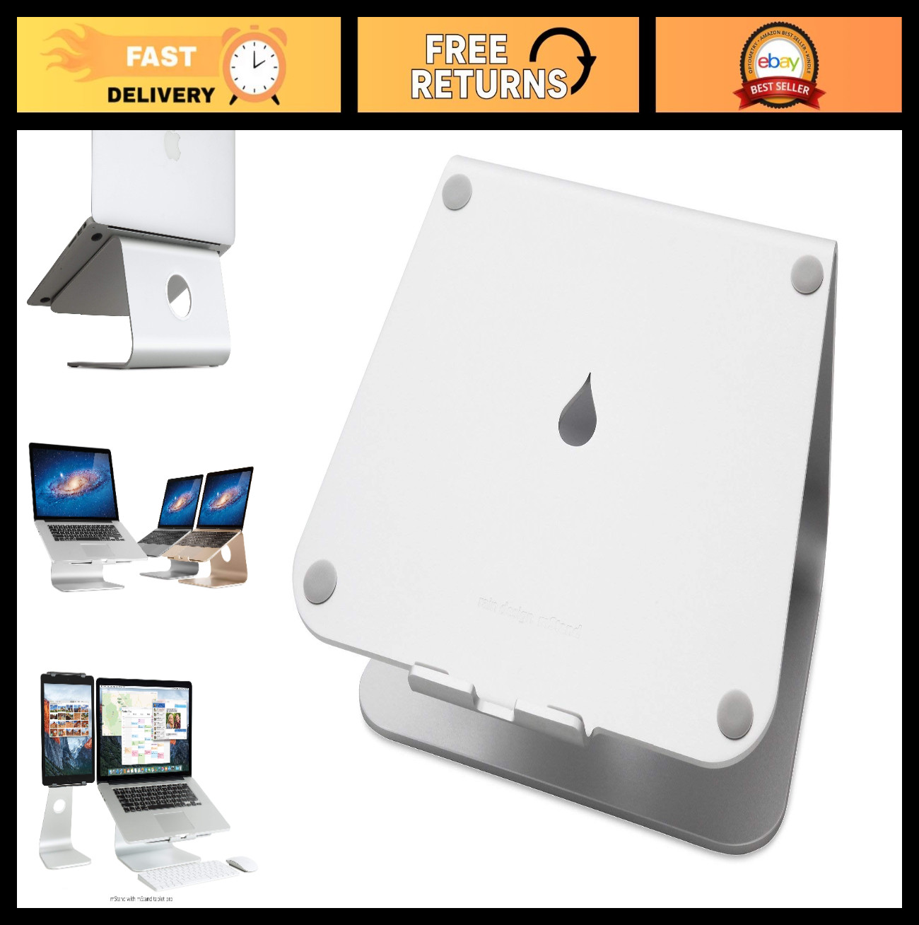 Adjustable Laptop Stand, Silver - Ergonomic Design for MacBook & Laptops, Sleek