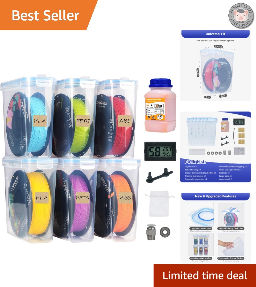 Comprehensive 3D Printer Filament Storage Kit - Includes 6 Boxes & Hygrometer