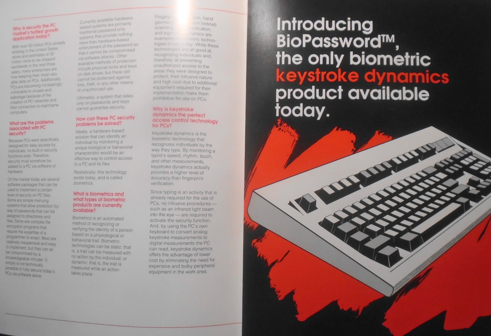 1990 Phoenix Software BioPassword Press Kit. 1st in Biometric keystroke access