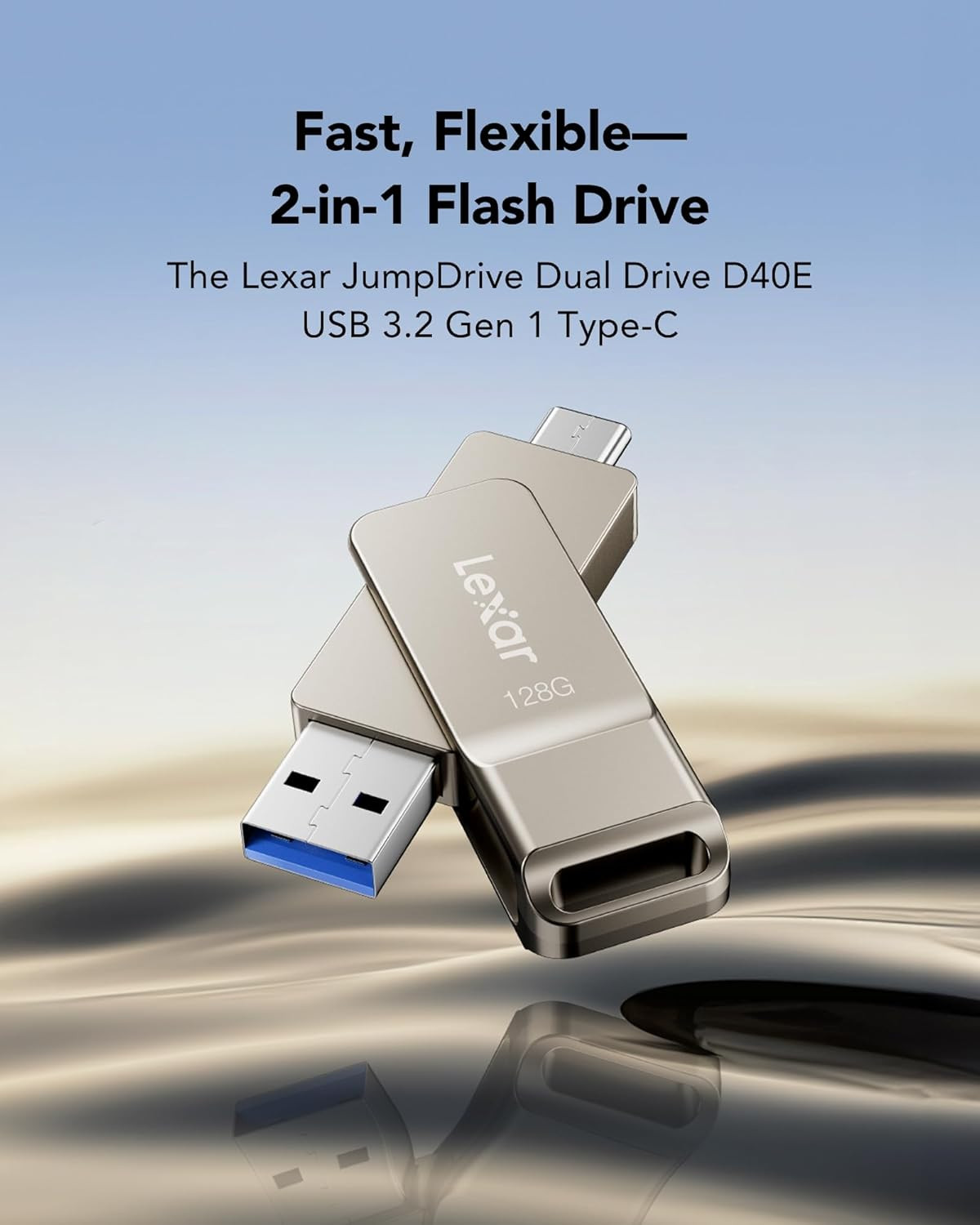 D40E 128GB Dual USB 3.2 Gen 1 Type-C Jump Drive, Champagne Silver