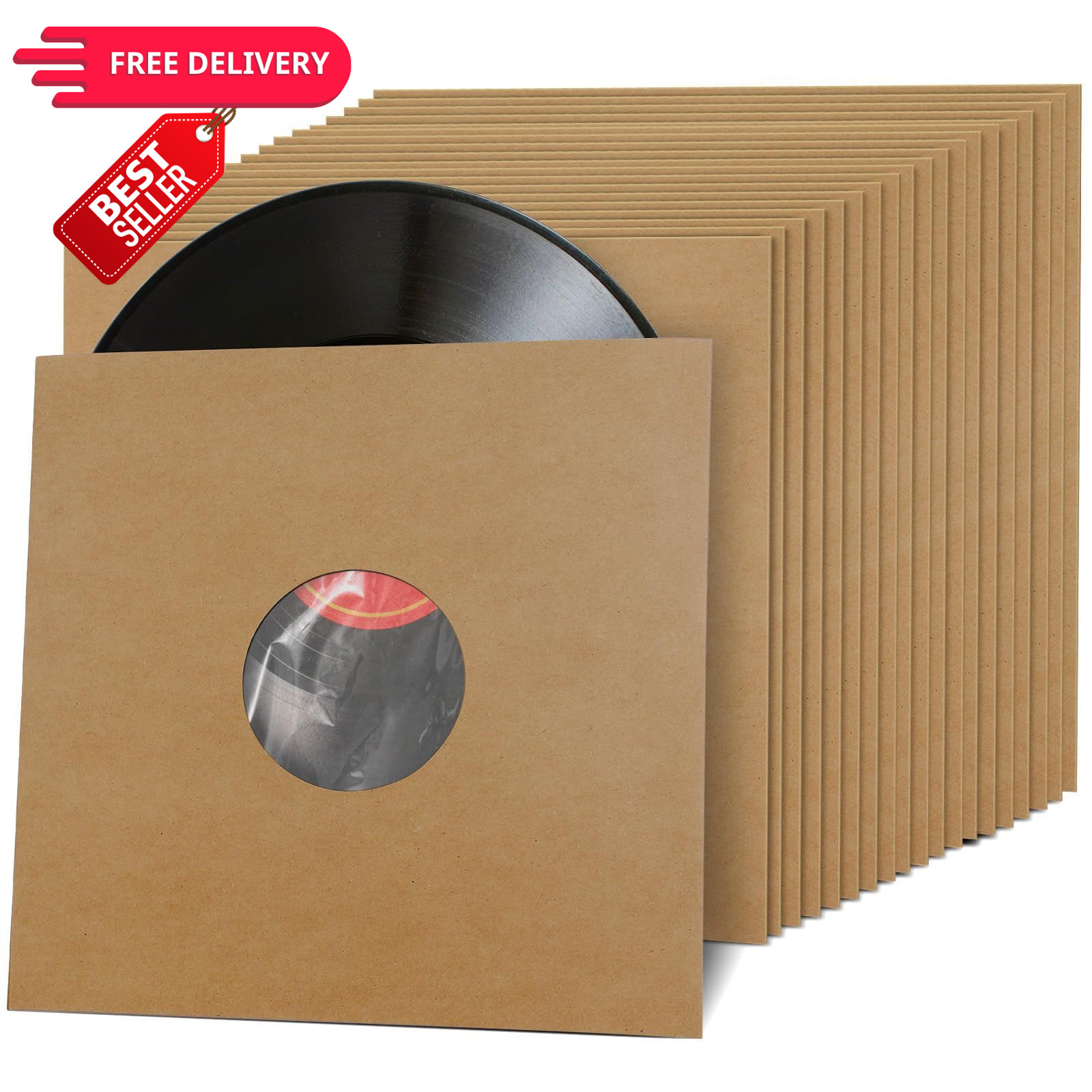 Facmogu 20PCS 12 Inch LP Inner Sleeves for Vinyl Record 12 Inch, Brown