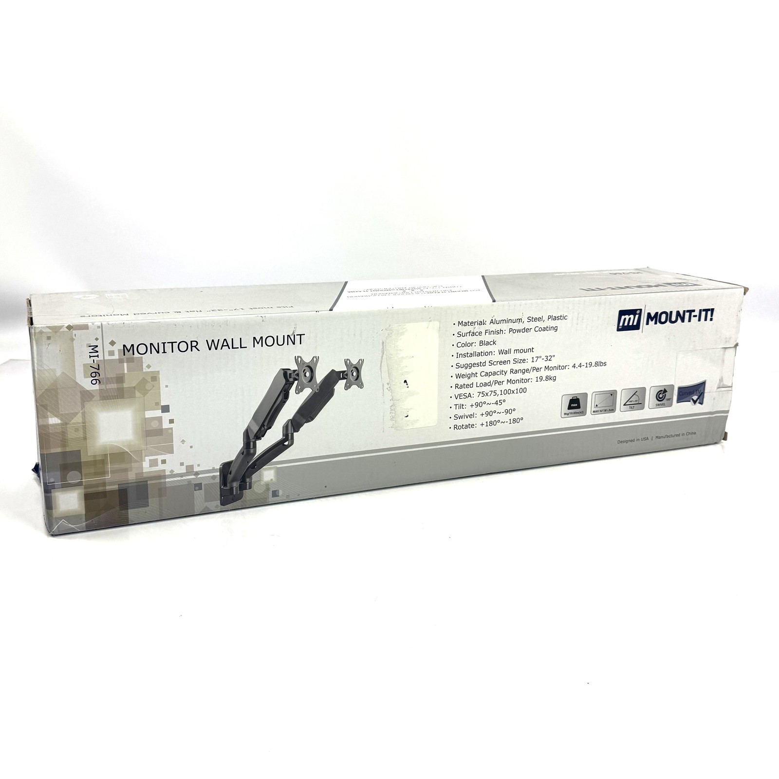 Mount-It MI-766 Monitor Wall Mount Fits Most 17"-32" Flat and Curved Monitors