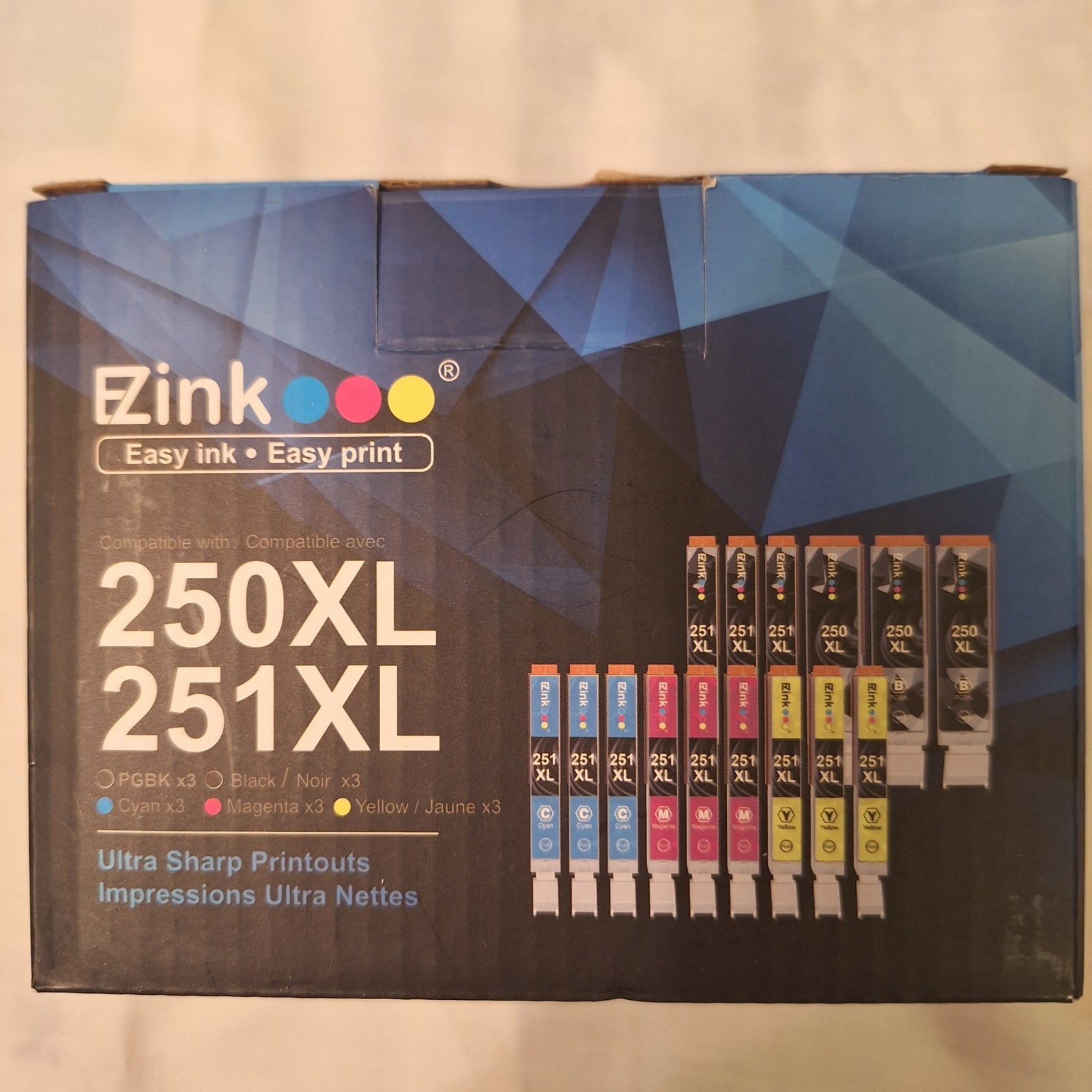 EZink 250/251XL Cannon Compatible Ink Cartridges 15-Pack Exp 11/28/26 New In Box
