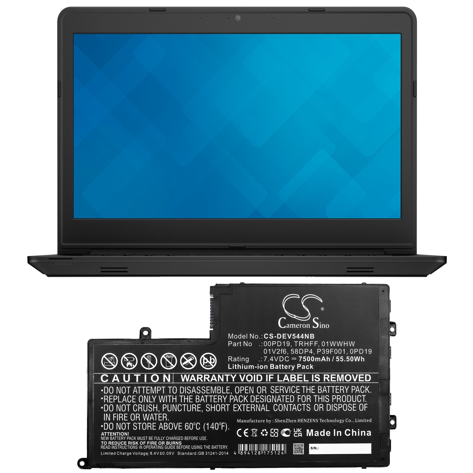 7500mAh Li-Ion Laptop Battery for Dell 00PD19 TRHFF 01WWHW 01V2f6 58DP4