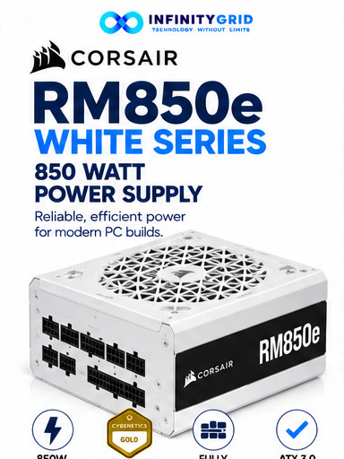 NEW CORSAIR RM850e White 850W Fully Modular ATX PSU Cybenetics Gold Power Supply