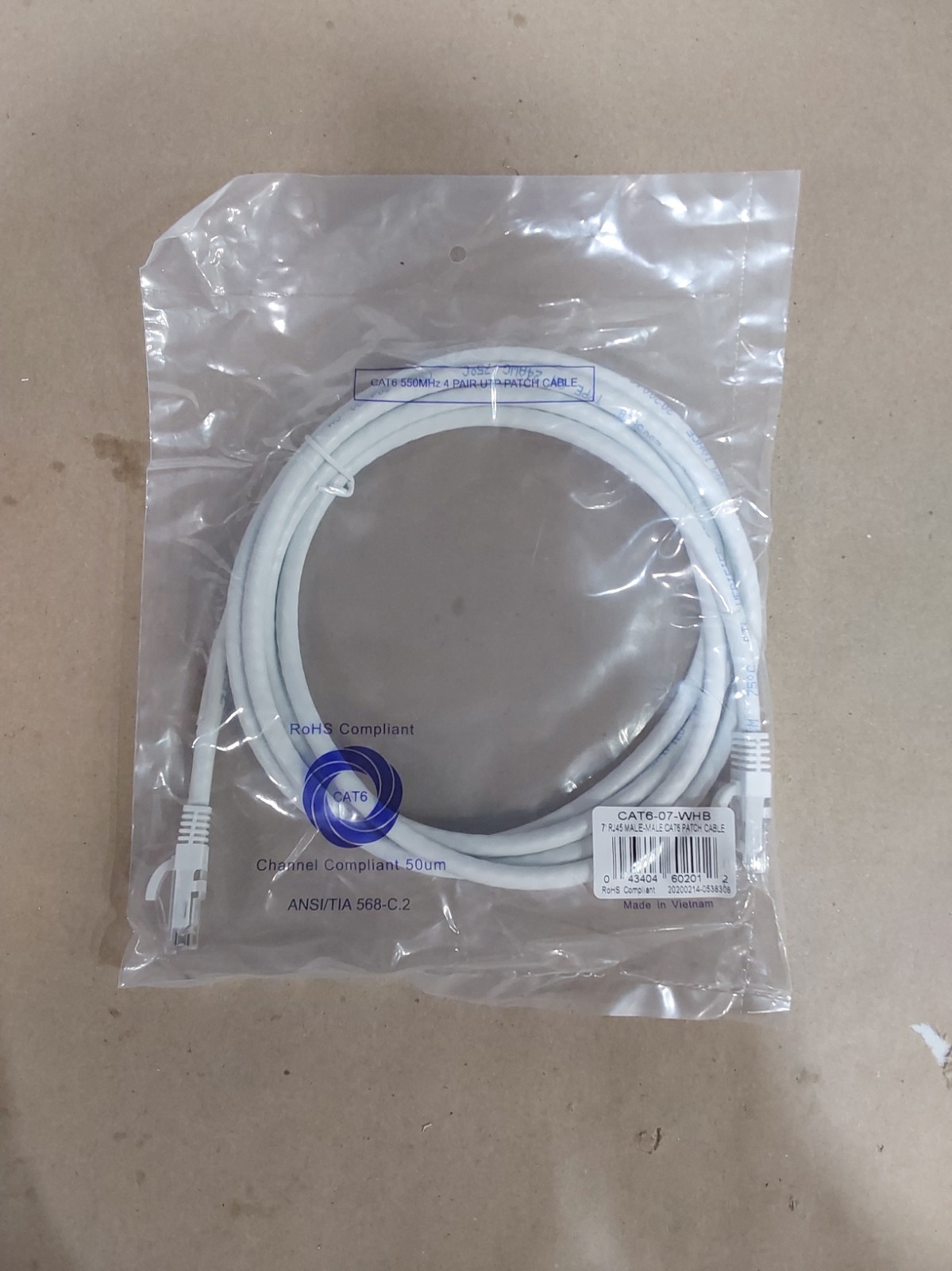 Lynn Electronics CAT6-07-WHB 7 Ft. RJ45 Male-Male Patch Cable Pure Copper Wire
