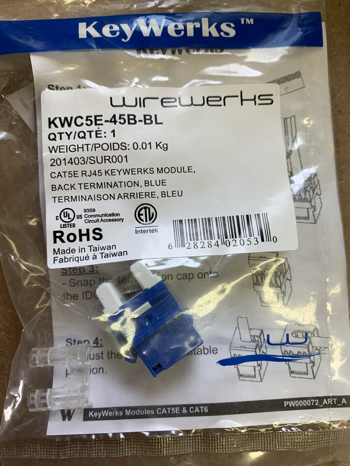 Lot of 21 WIREWERKS KWC5E-45B-BL Keywerks Jack Modular UTP IDC-110 Conn Cat5E RJ