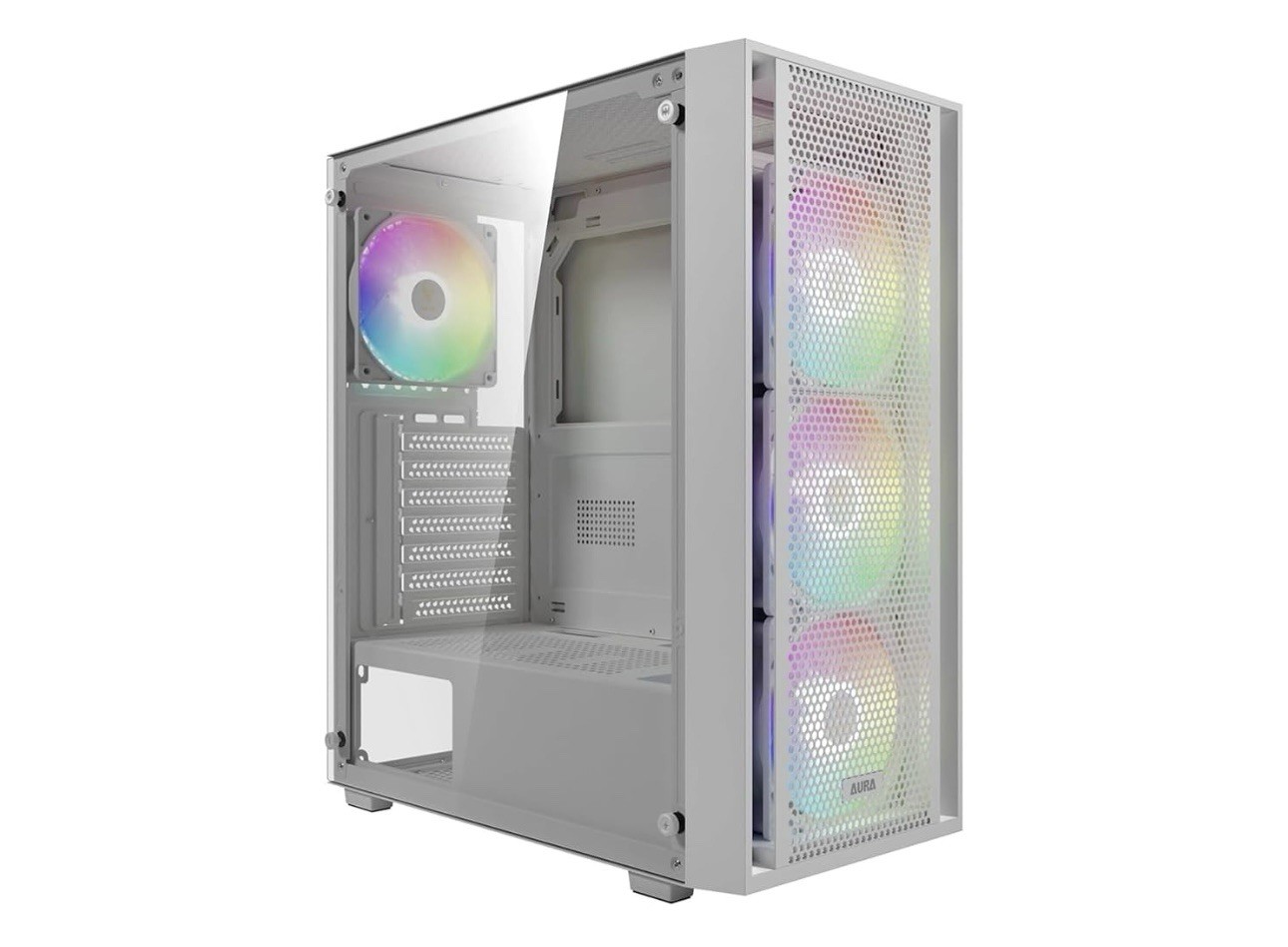 GAMDIAS Aura GC2 White ATX Mid Tower Computer PC Case, 4x Preinstalled ARGB Fans