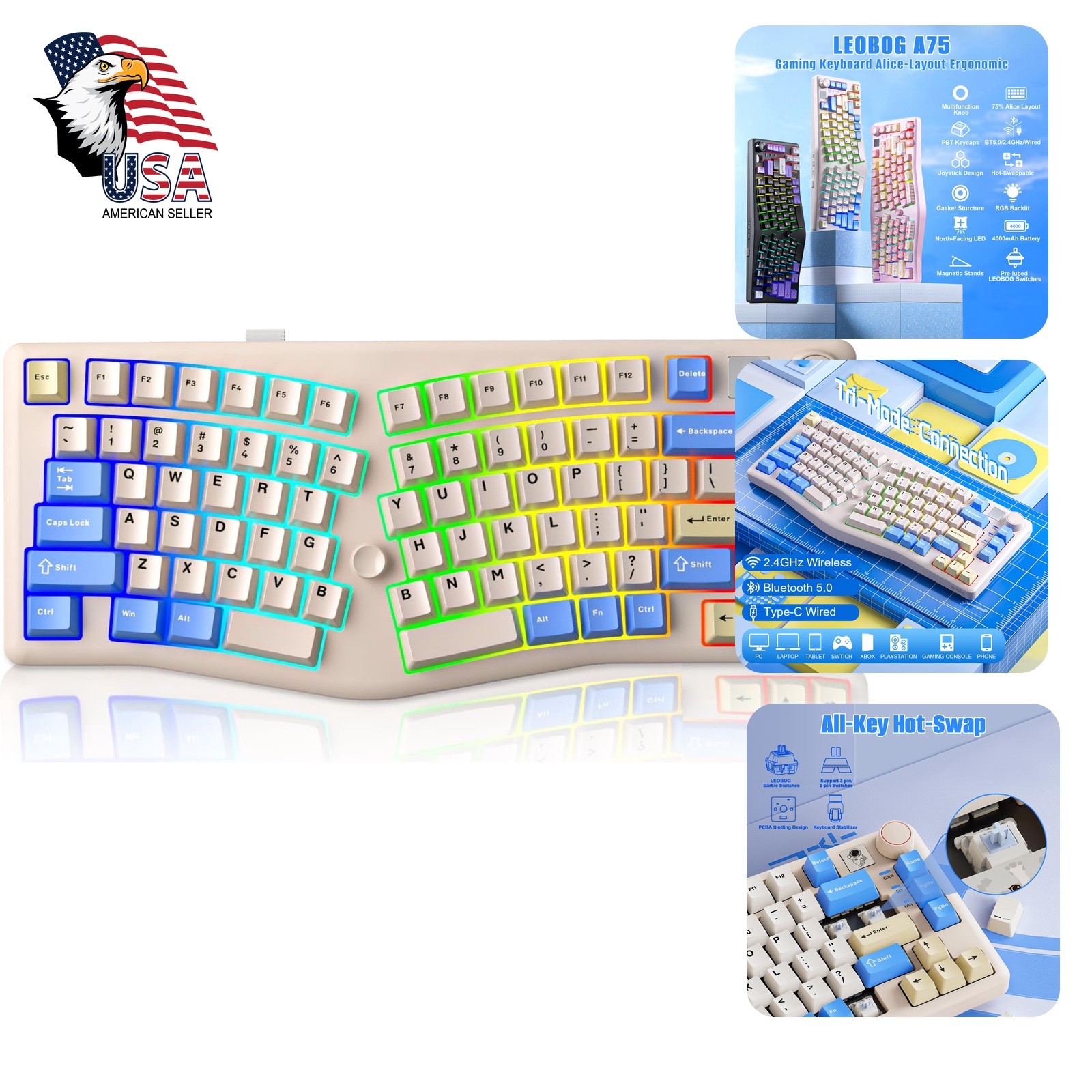 LEOBOG A75 Alice Mechanical Keyboard White-Blue