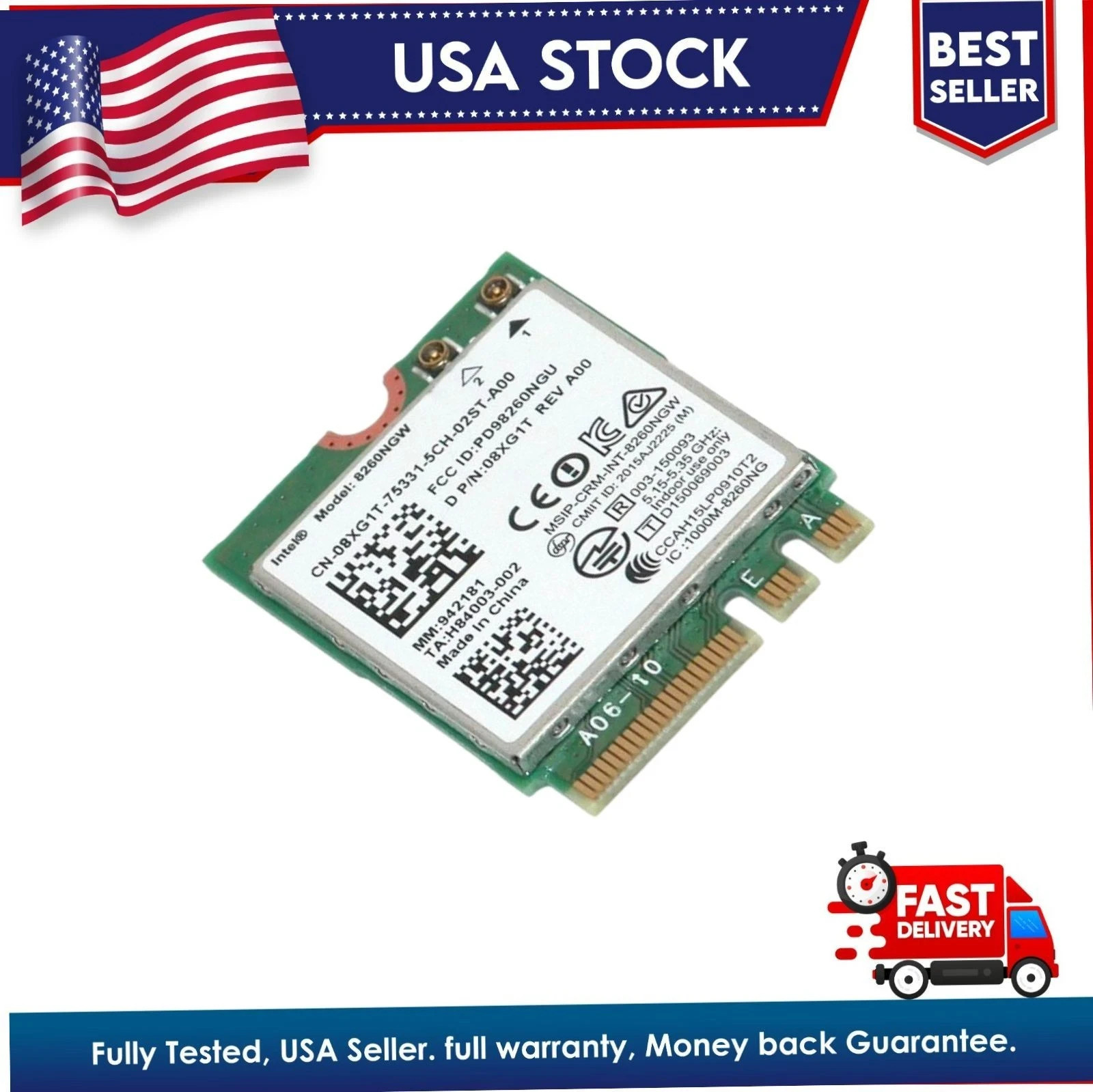 Dell 8260NGW Intel WLAN WiFi Wireless M.2 Card BlueTooth 4.2 8XG1T 08XG1T Tested