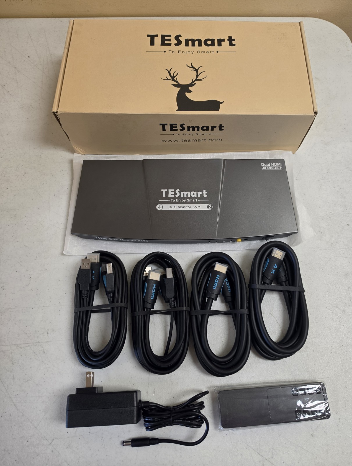 TESmart HDMI Dual Monitor KVM Switch HKS0402A1U New Open Box