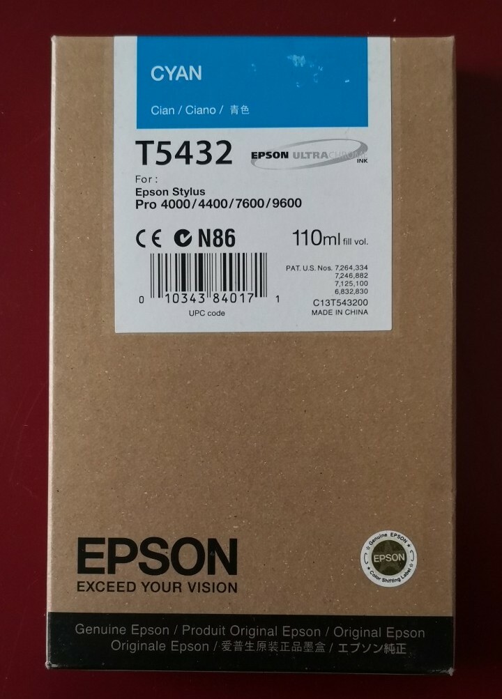 09-2019 NIB Genuine Epson 110ml Ink T5432 (Cyan) Stylus Pro 4000/4400/7600/9600