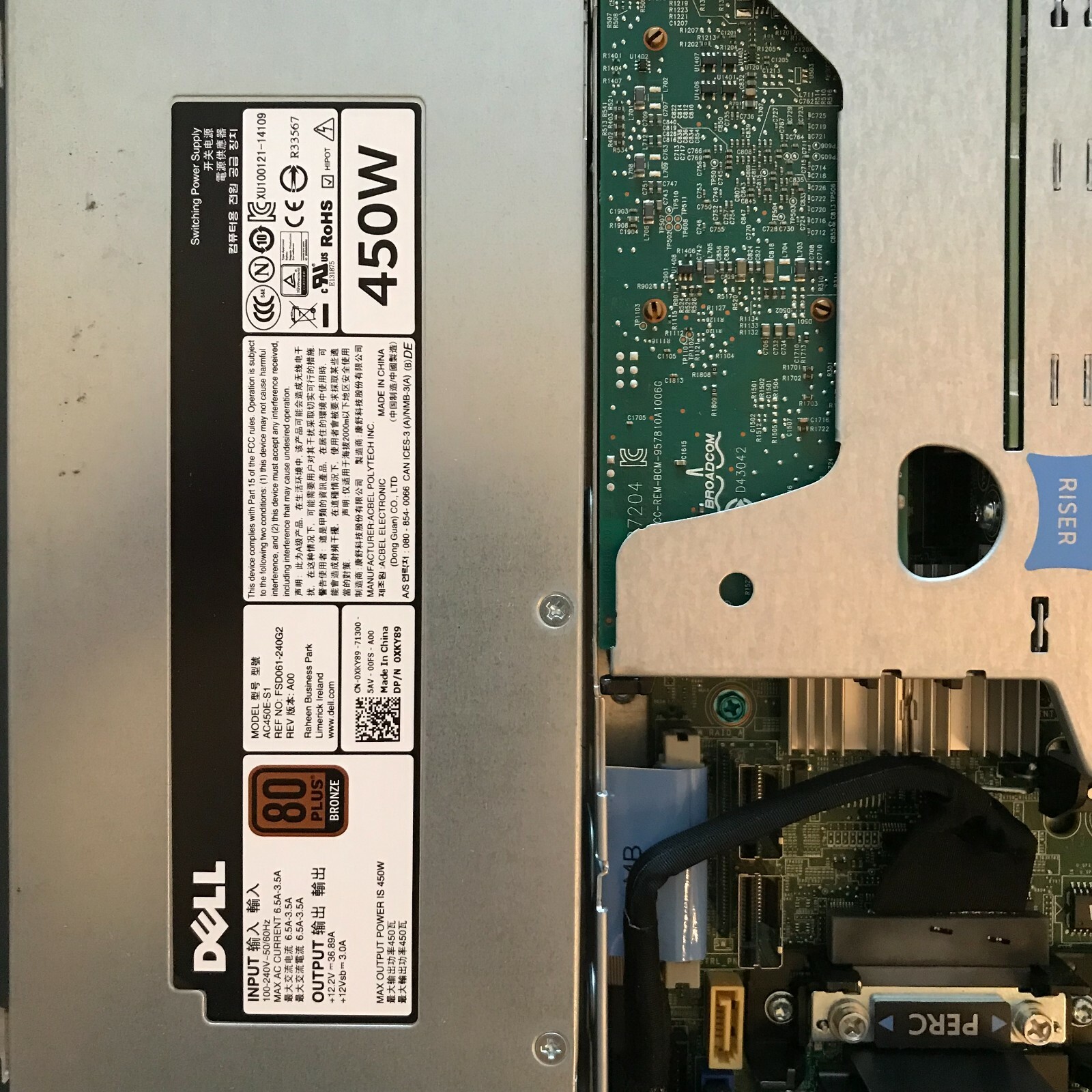 XKY89 DELL R430 POWEREDGE  POWER SUPPLY 450W 80 PLUS BRONZE NON HOT PLUG  
