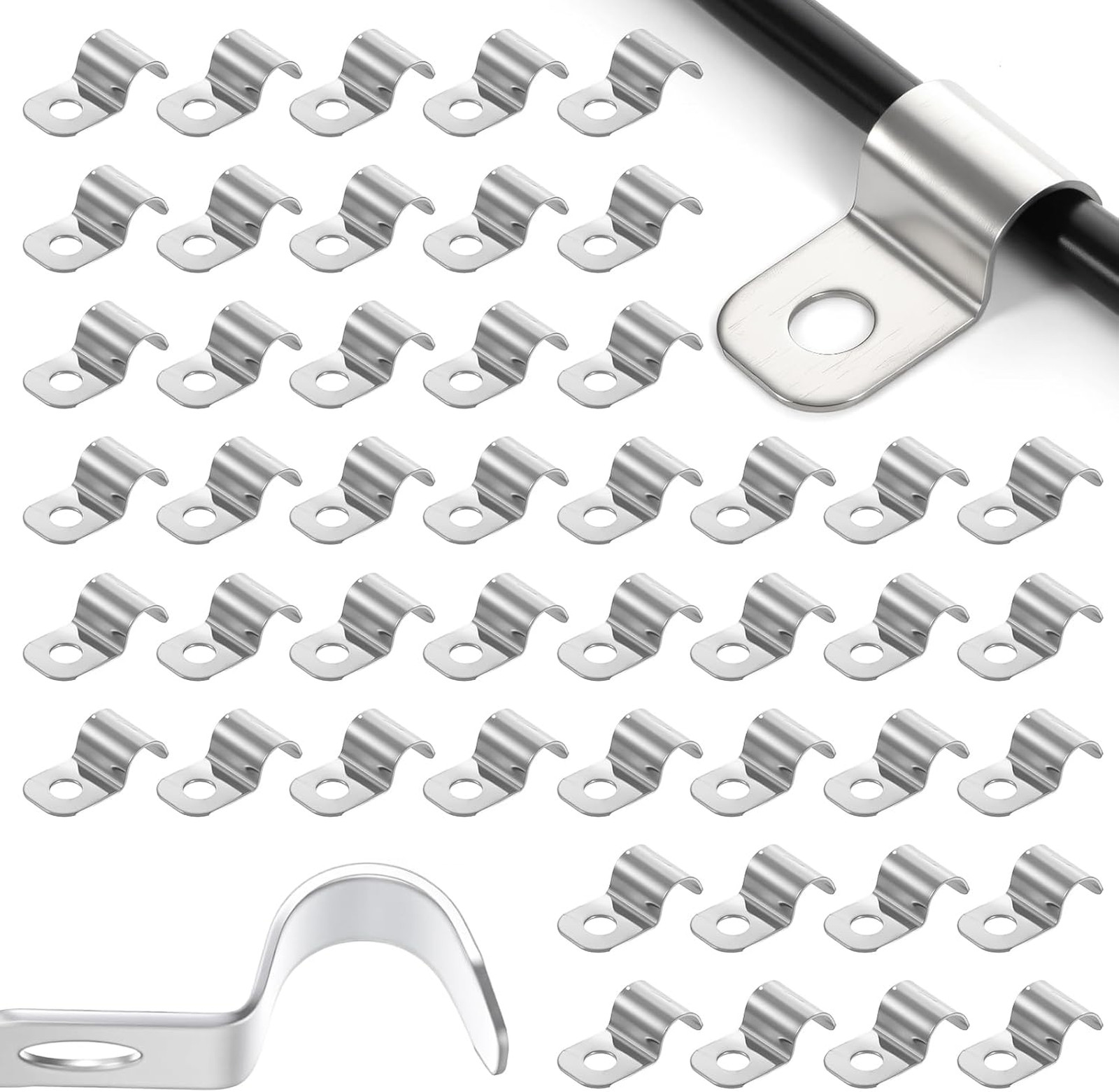 100 Pieces Cable Clips Stainless Steel 1/4 Inch Wall Mount Wire Clamps for Cable