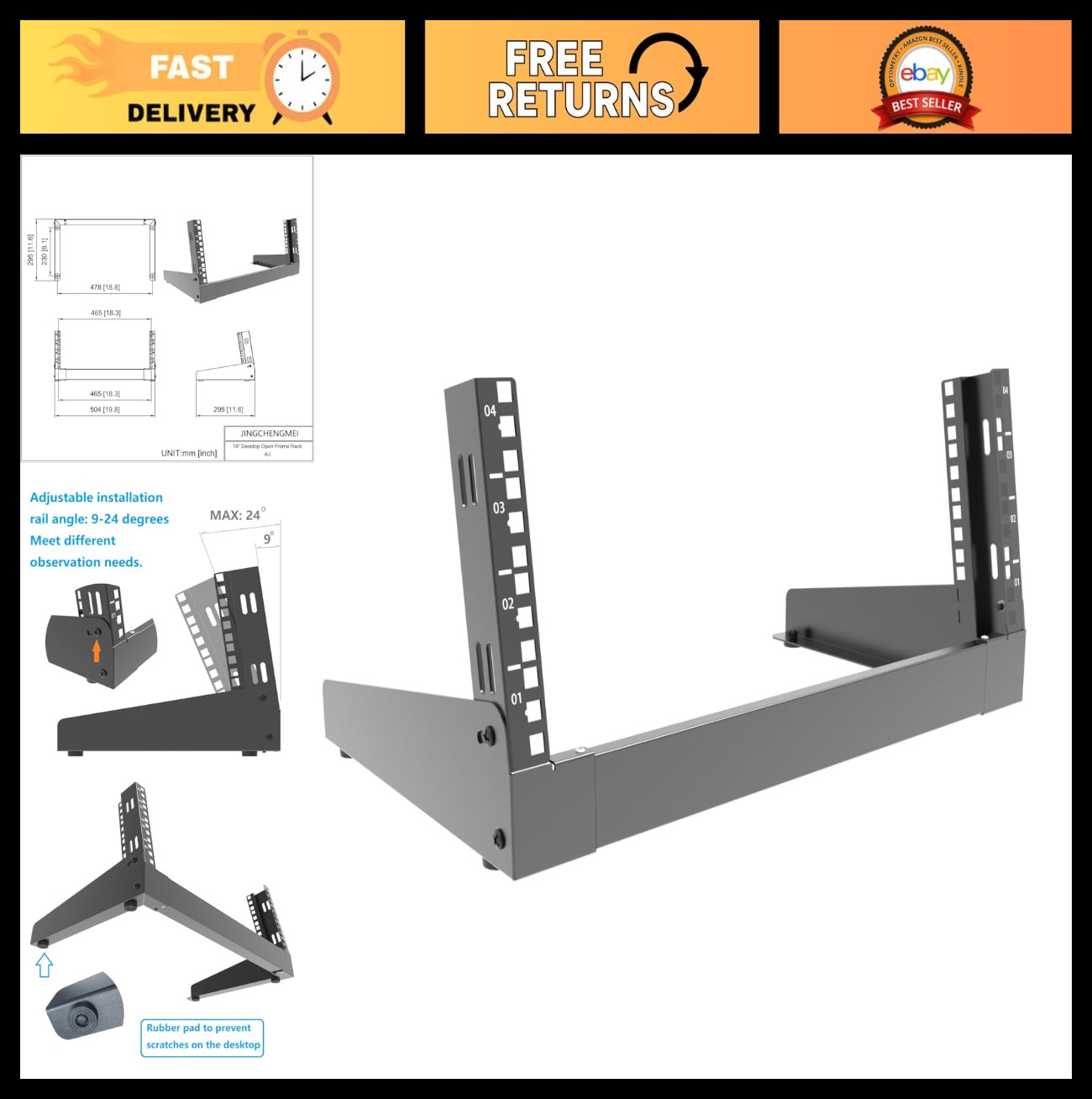 19" 4U Desktop Network Rack - Small Open Frame Server Storage Solution