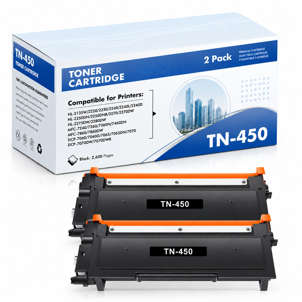 TN450 Toner Black Cartridge 2-Pack Replacement For MFC-7240 HL-2240 2275DW