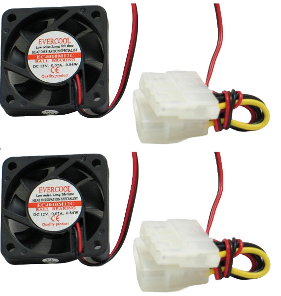 2x Evercool 40mm x 10mm EC4010M12C Computer Case Cooling Fan 4-Pin Molex