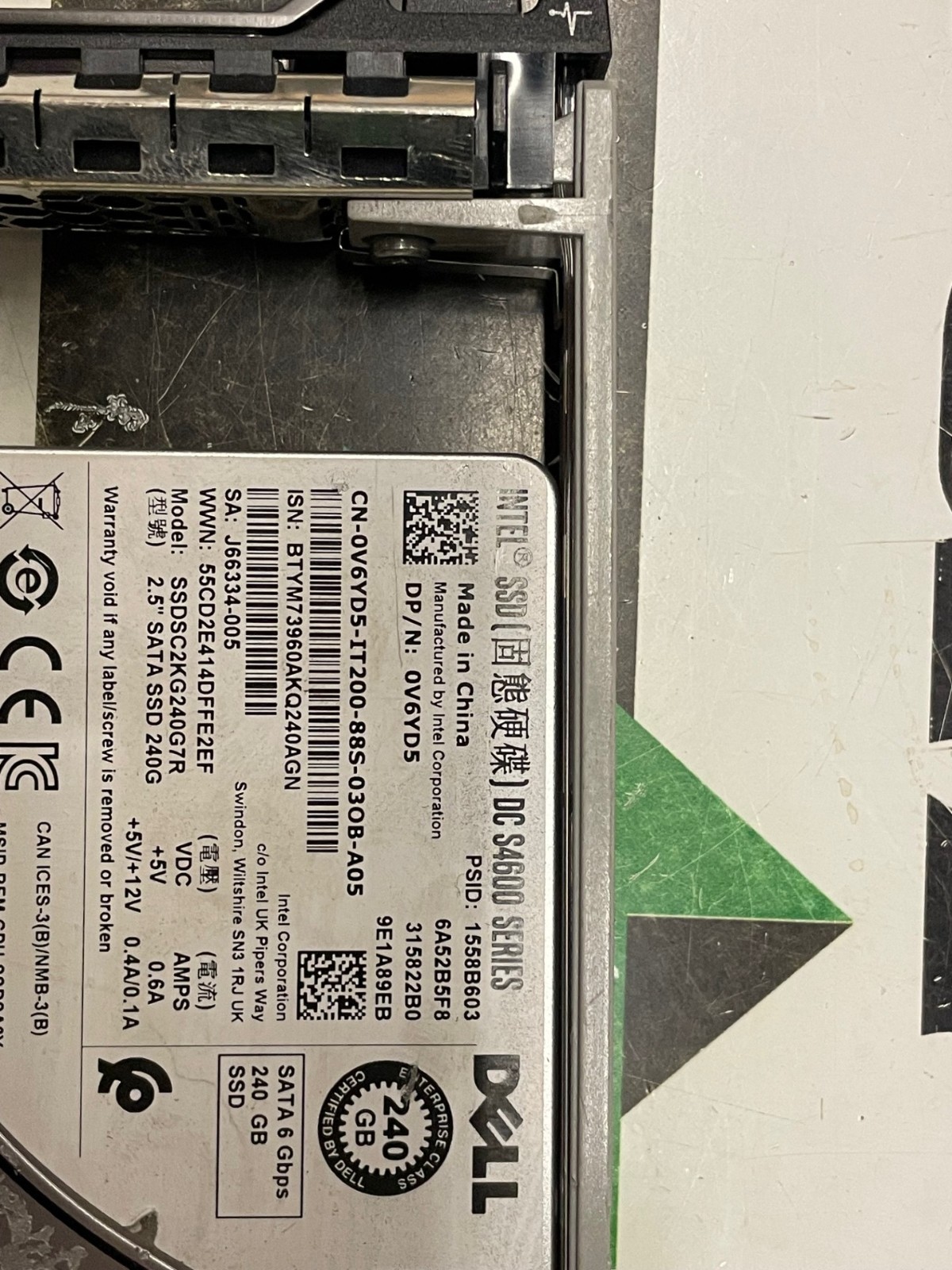 DELL Intel 0V6YD5 240GB SSD 2.5" SATA Model: SSDSC2KG240G7R