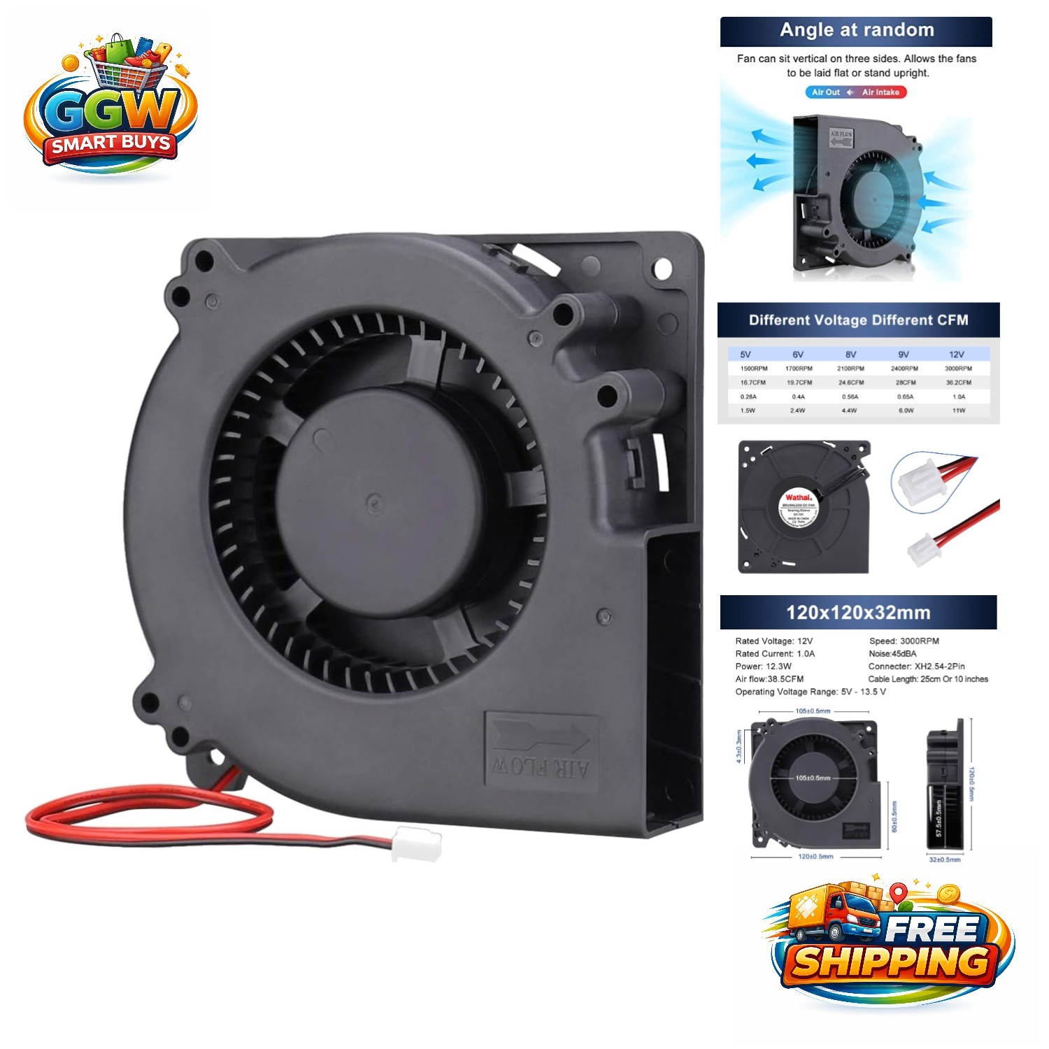 High-Performance 12V Blower Fan for Radiators & Gaming Consoles - 3000 RPM