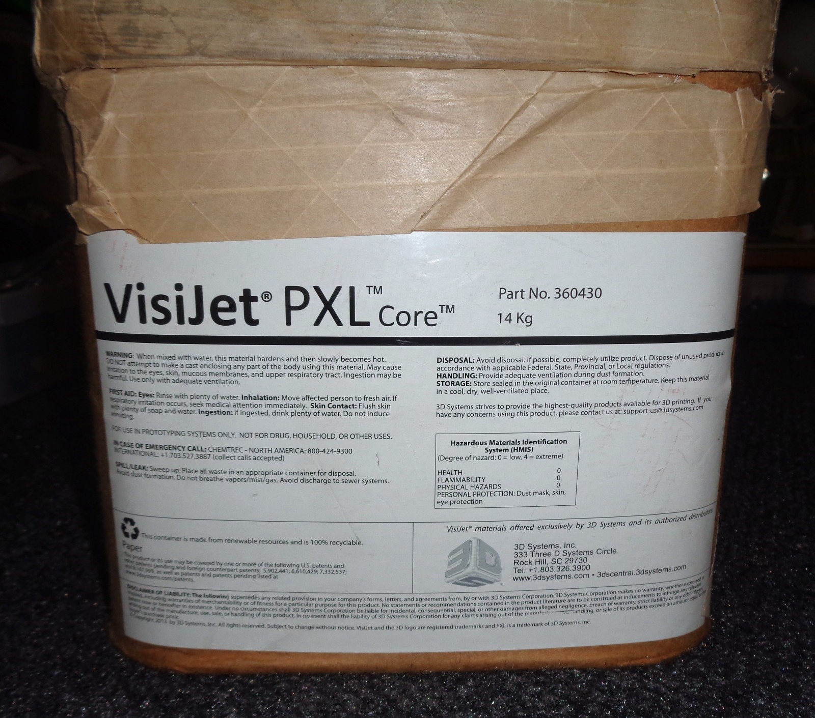 14 kg-Container of 3D Printer Systems VisiJet PXL Core 360430-00 Powder