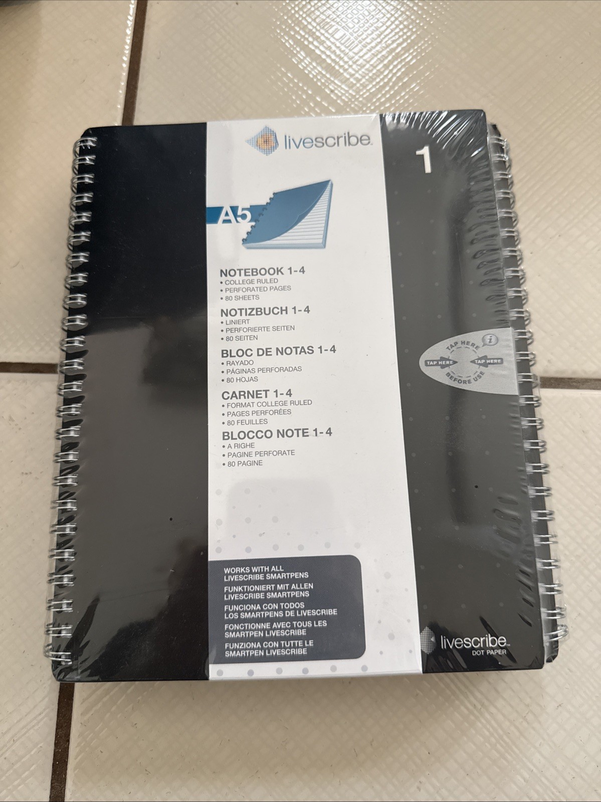Livescribe Dot Paper College Ruled A5 Notebook 1-4, 4-Pack Black NEW SEALED